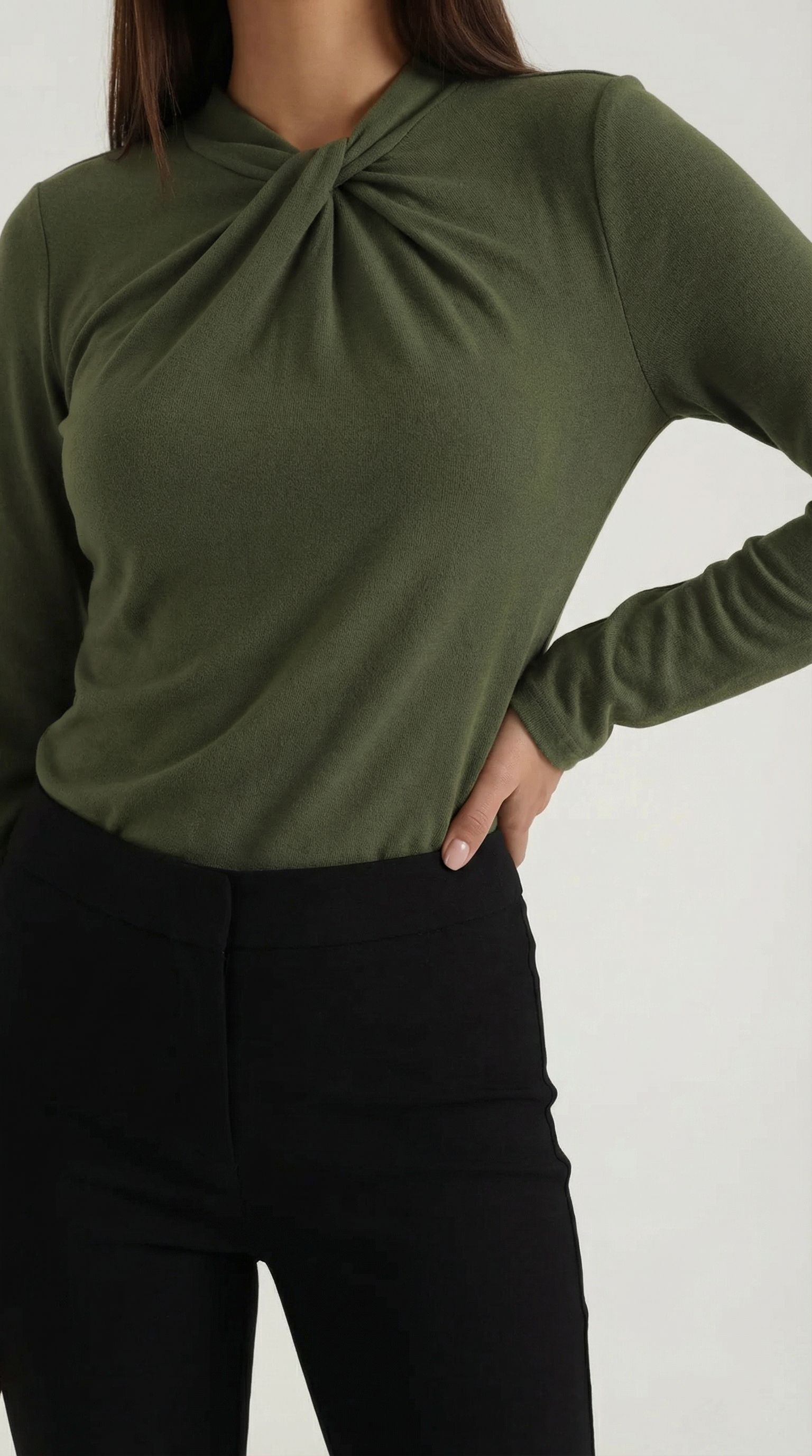 Jamie Women's Long Sleeve Knotted Mock Neck Blouse