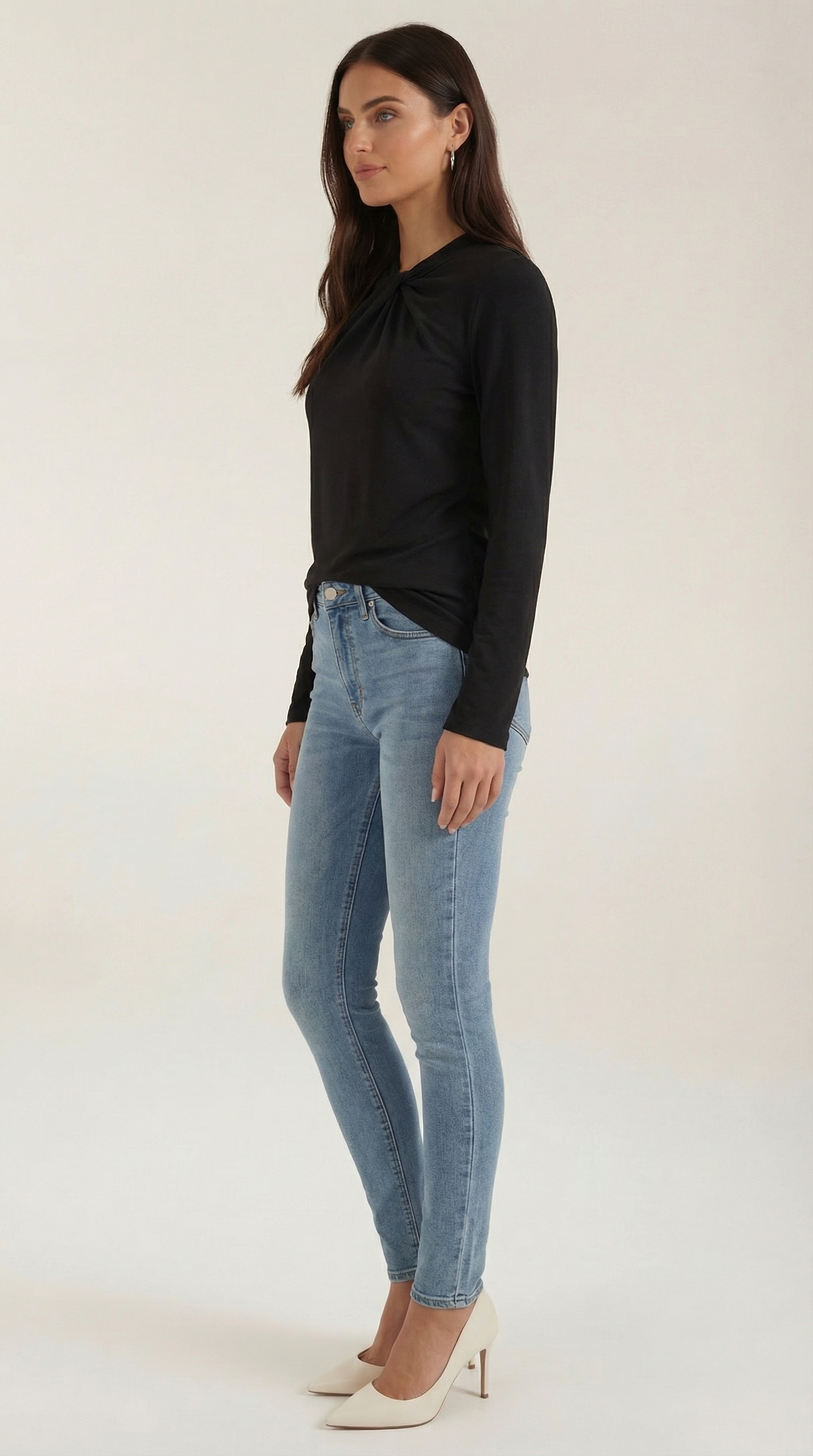Jamie Women's Long Sleeve Knotted Mock Neck Blouse