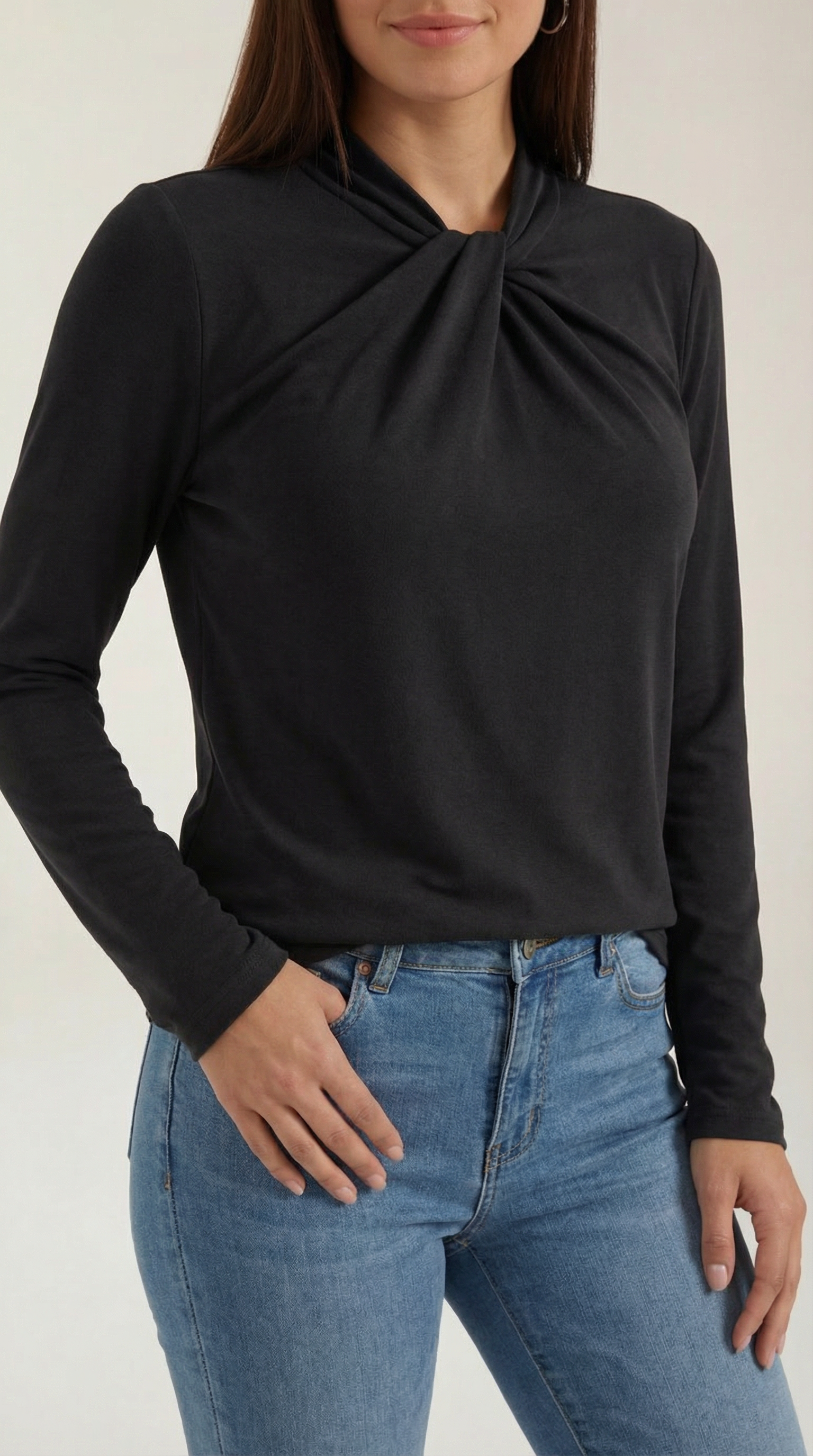Jamie Women's Long Sleeve Knotted Mock Neck Blouse