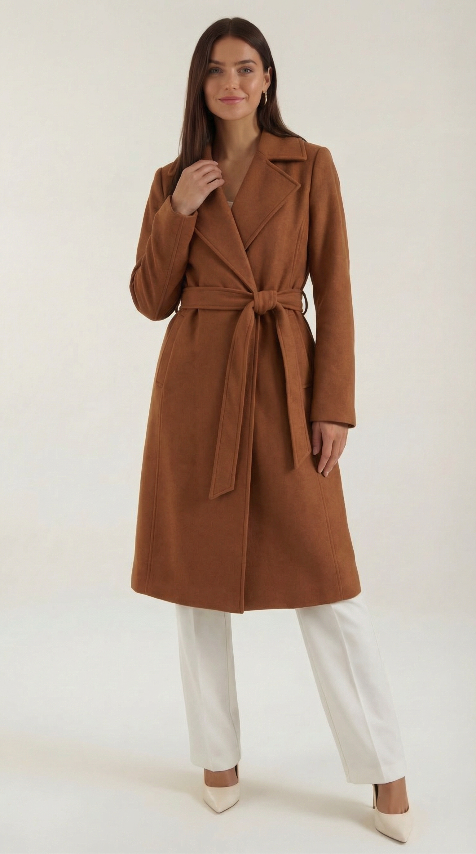 Joyce Women's Belted Wool-Look Longline Wrap Coat - Camel