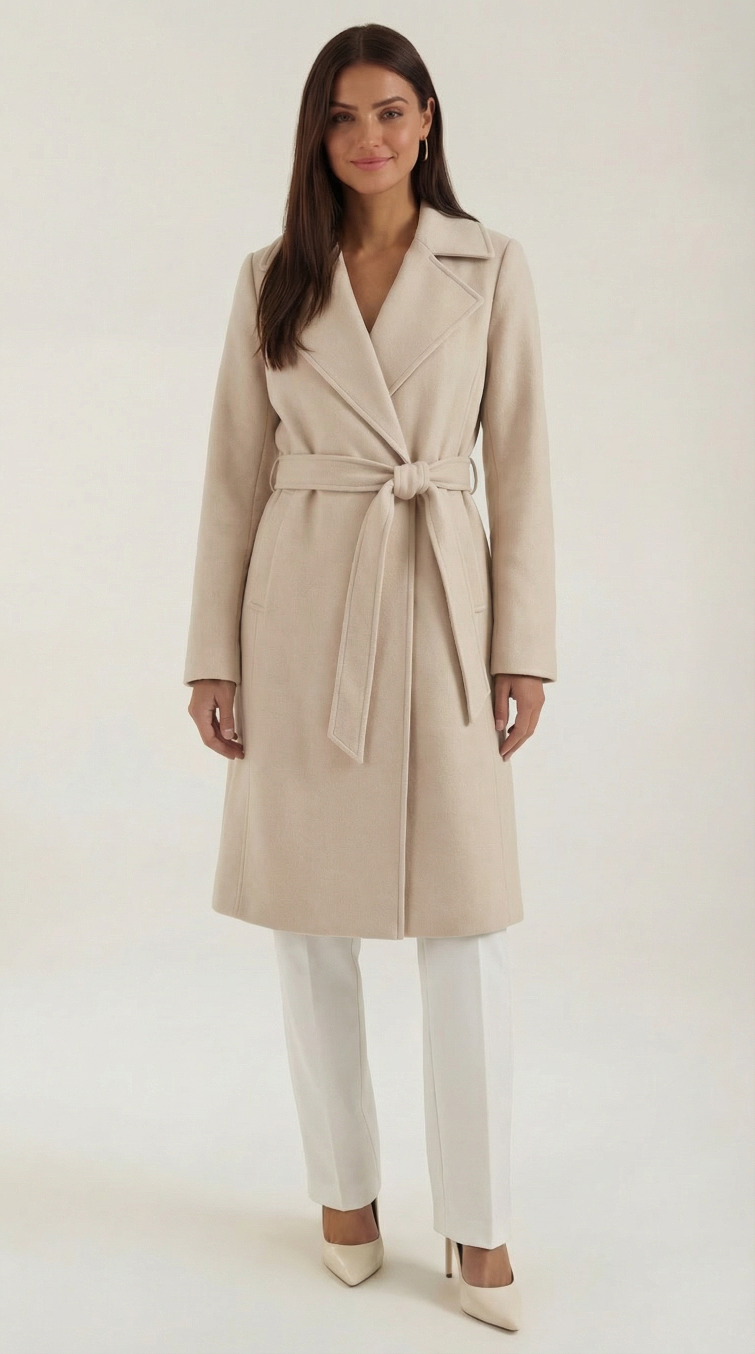Joyce Women's Belted Wool-Look Longline Wrap Coat - Beige