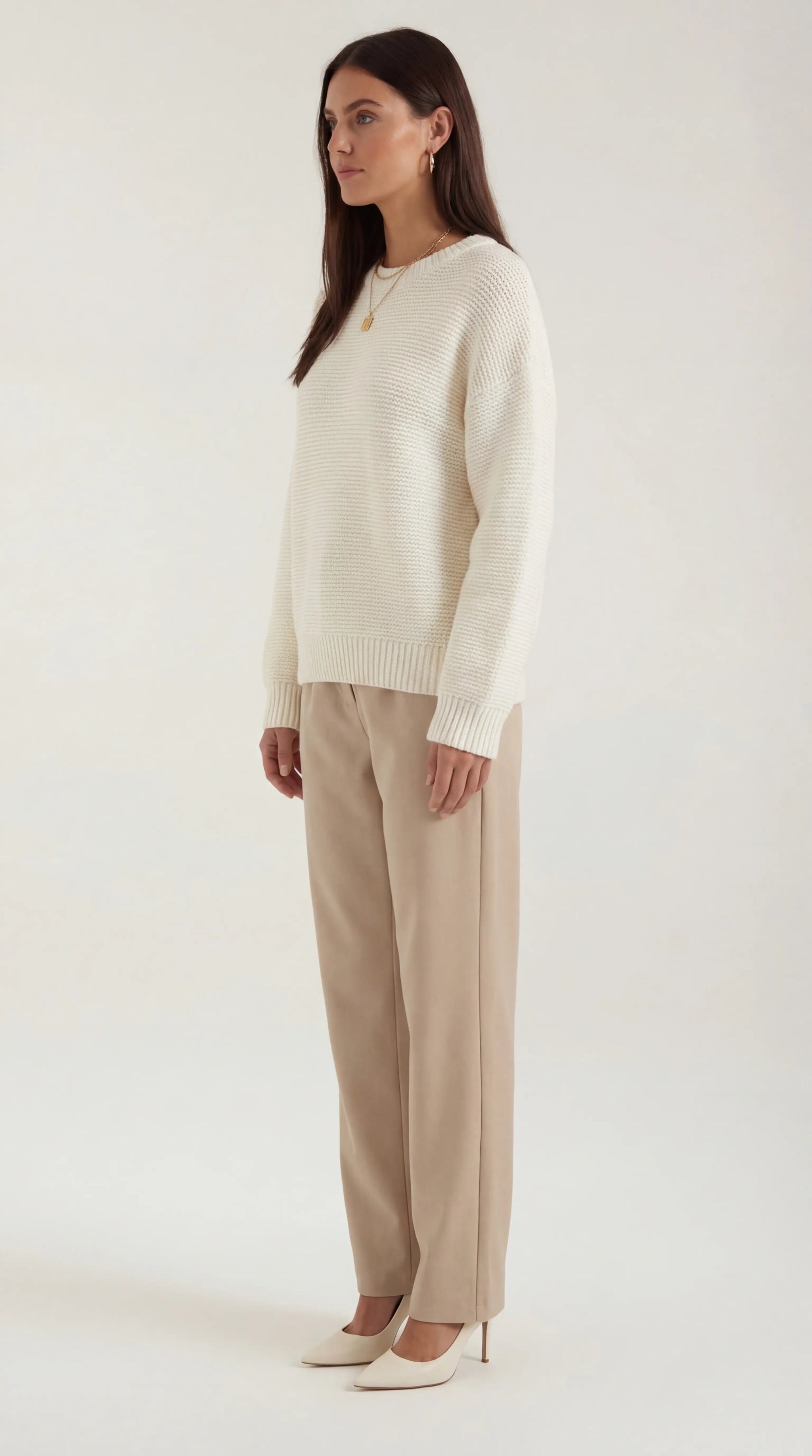 Julia Women's Crew Neck Knit Jumper with Ribbed Trims