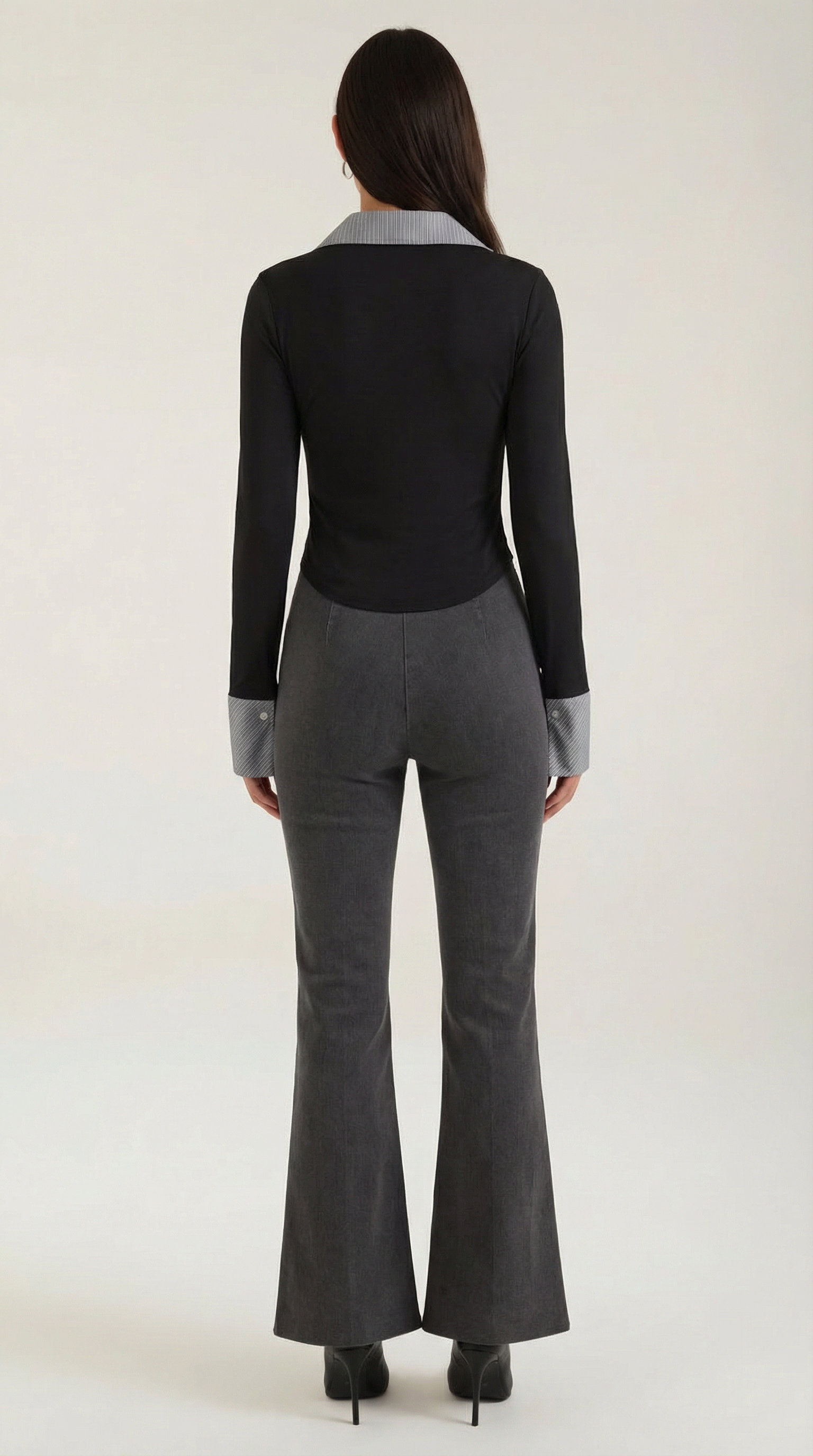 Kalliope Women's Pleated Bib Collared Long Sleeve Top
