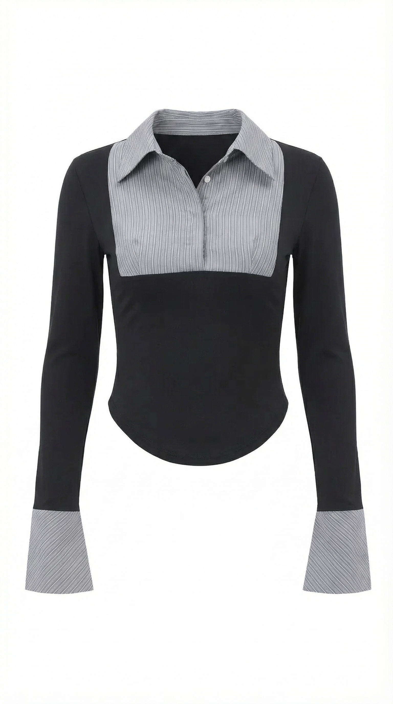 Kalliope Women's Pleated Bib Collared Long Sleeve Top