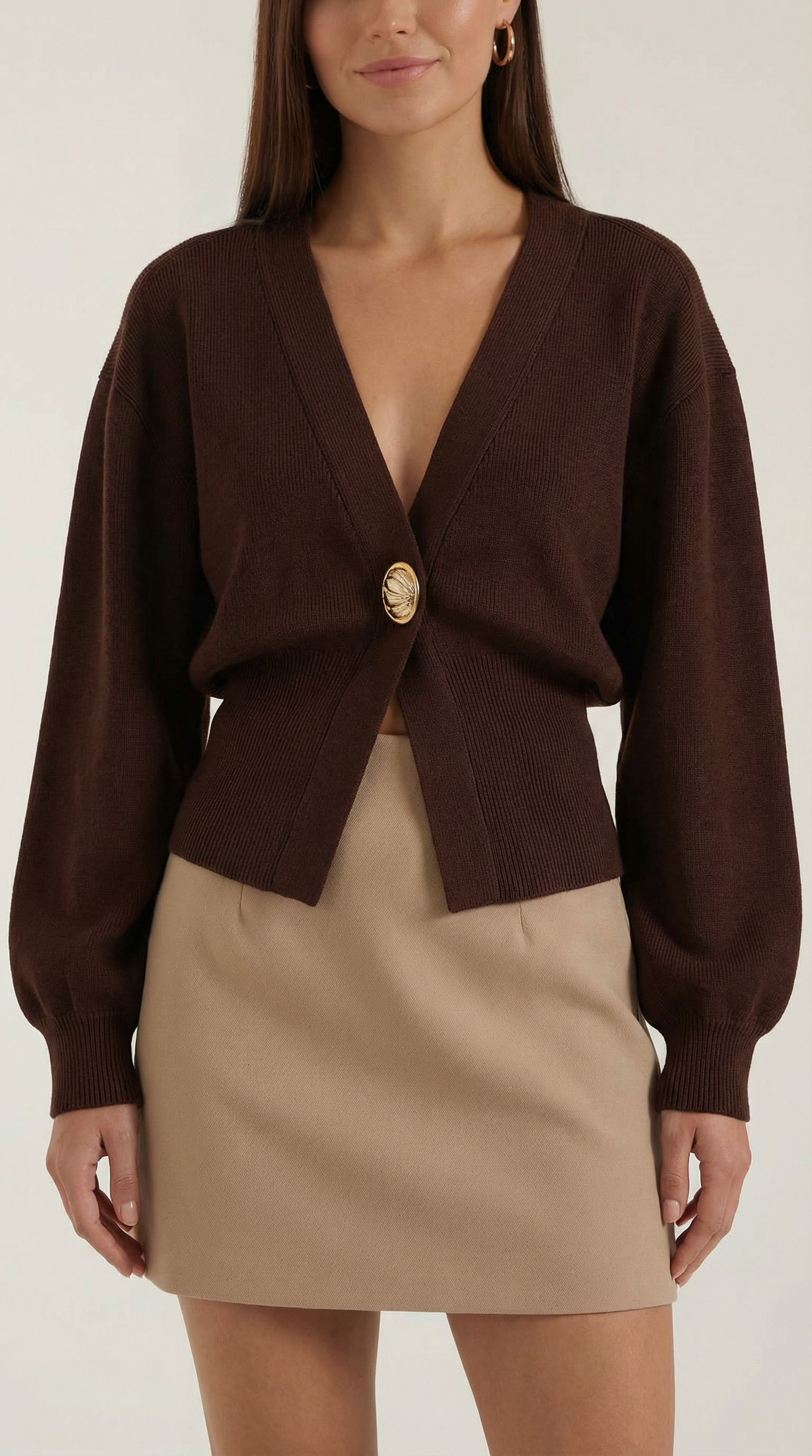 Kathleen Women's Deep V-Neck Knitted Jumper with Gold Button