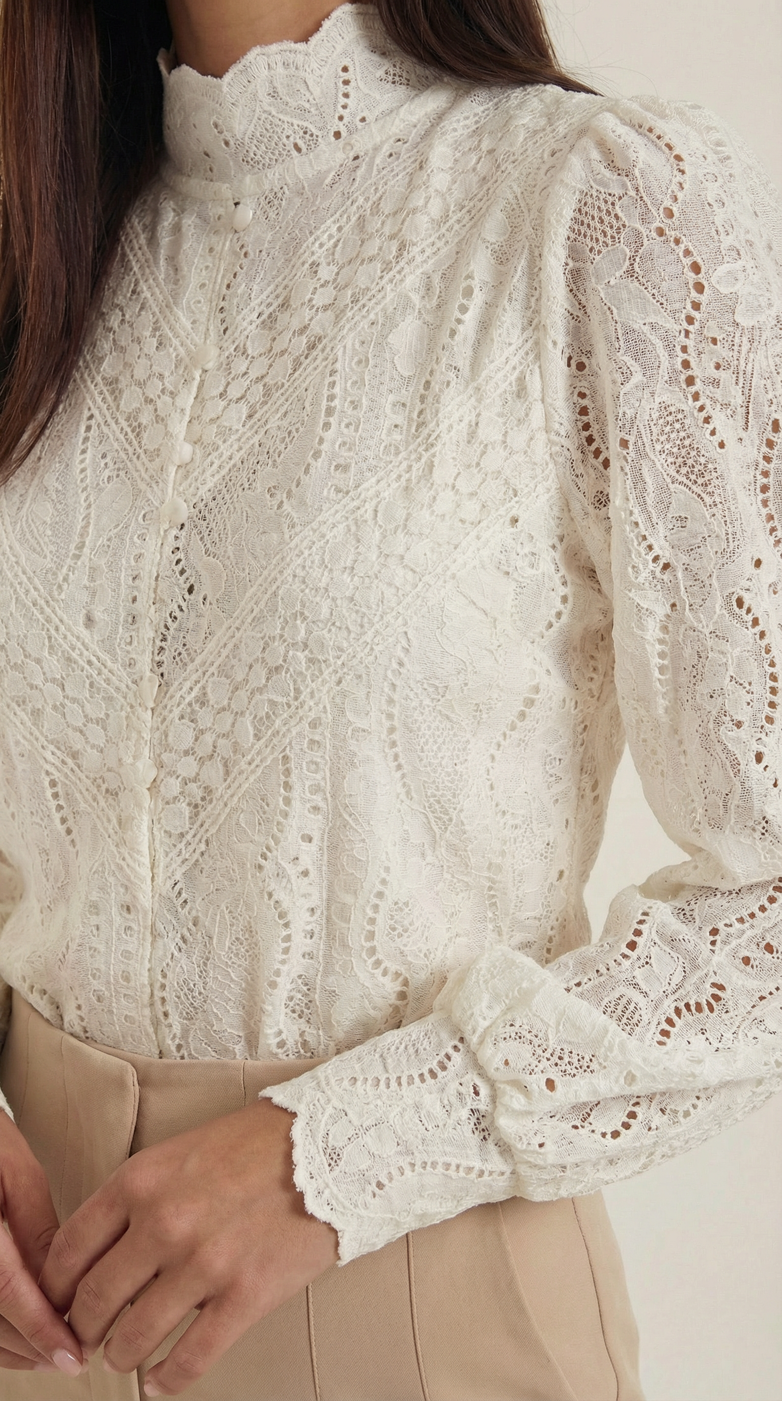 Loretta Women's Lace Mock Neck Long Sleeve Blouse