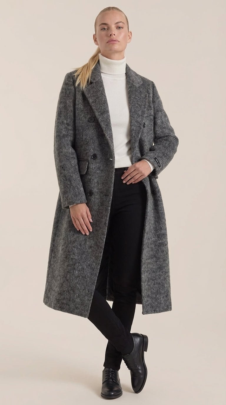 Lucille Women's Double-Breasted Wool-Look Longline Coat - Grey