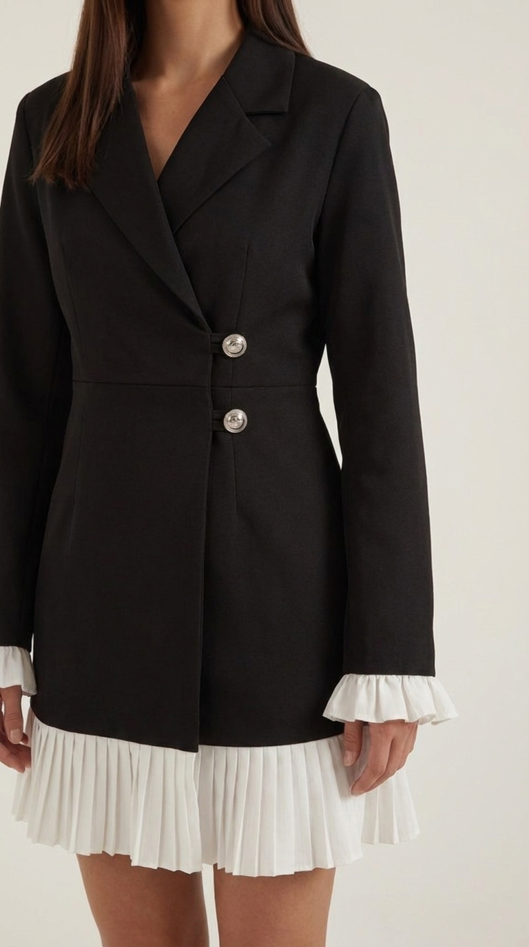 Lynn Women's Long Sleeve Blazer Mini Dress with Pleated Hem