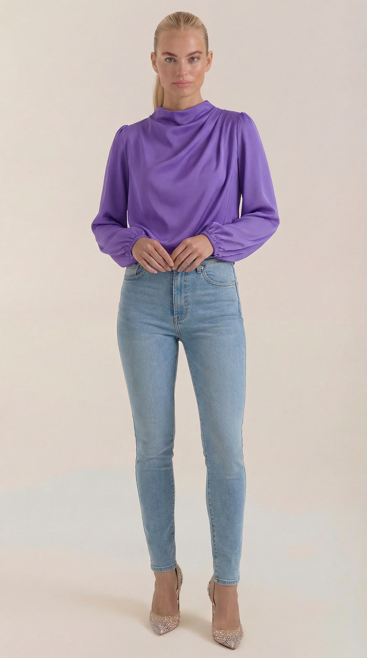 Marcia Women's Draped Relaxed Long Sleeve Blouse - Purple