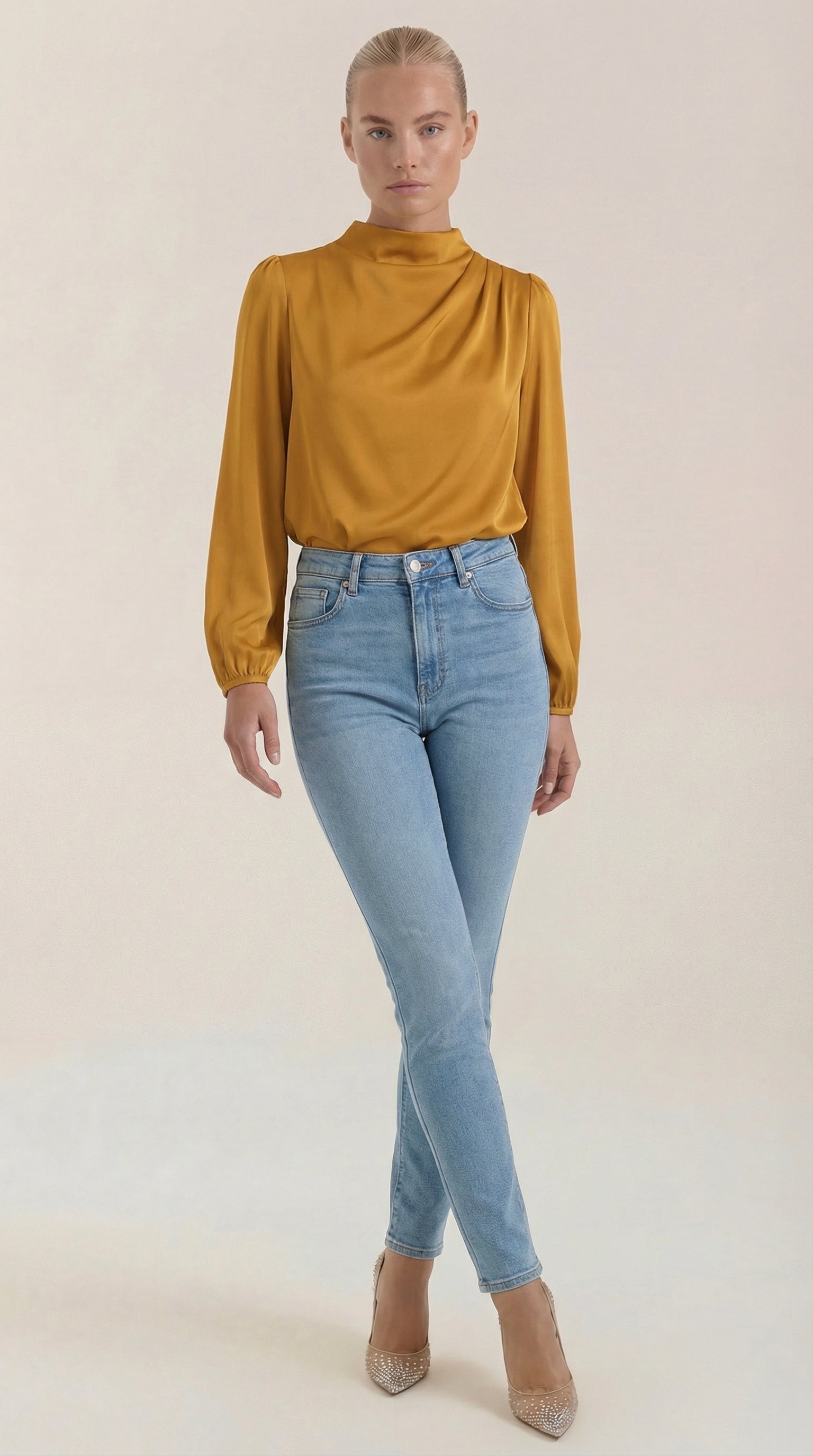 Marcia Women's Draped Relaxed Long Sleeve Blouse - Bronze