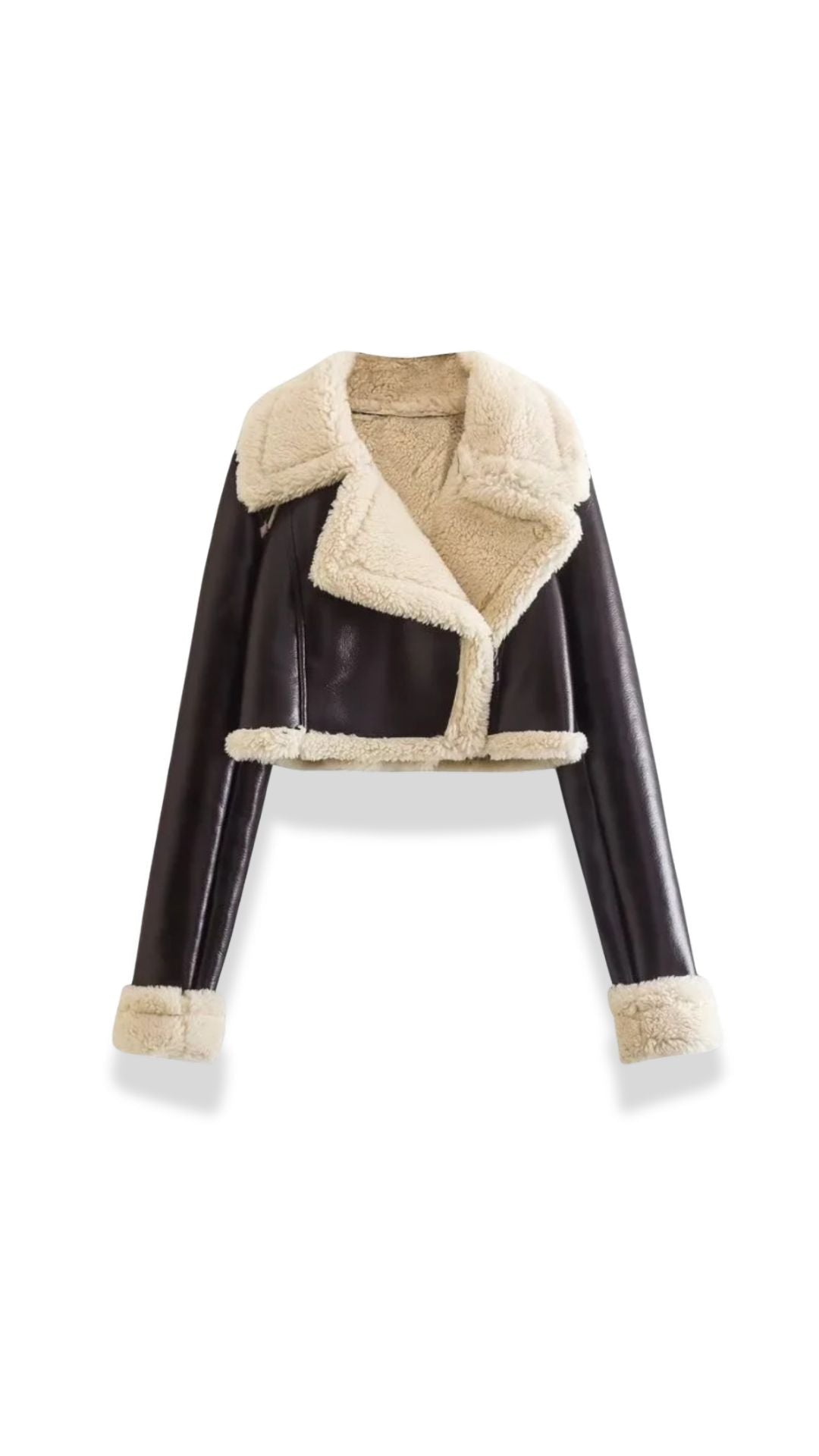 Marie Women's Cropped Faux Shearling Trim Aviator Jacket