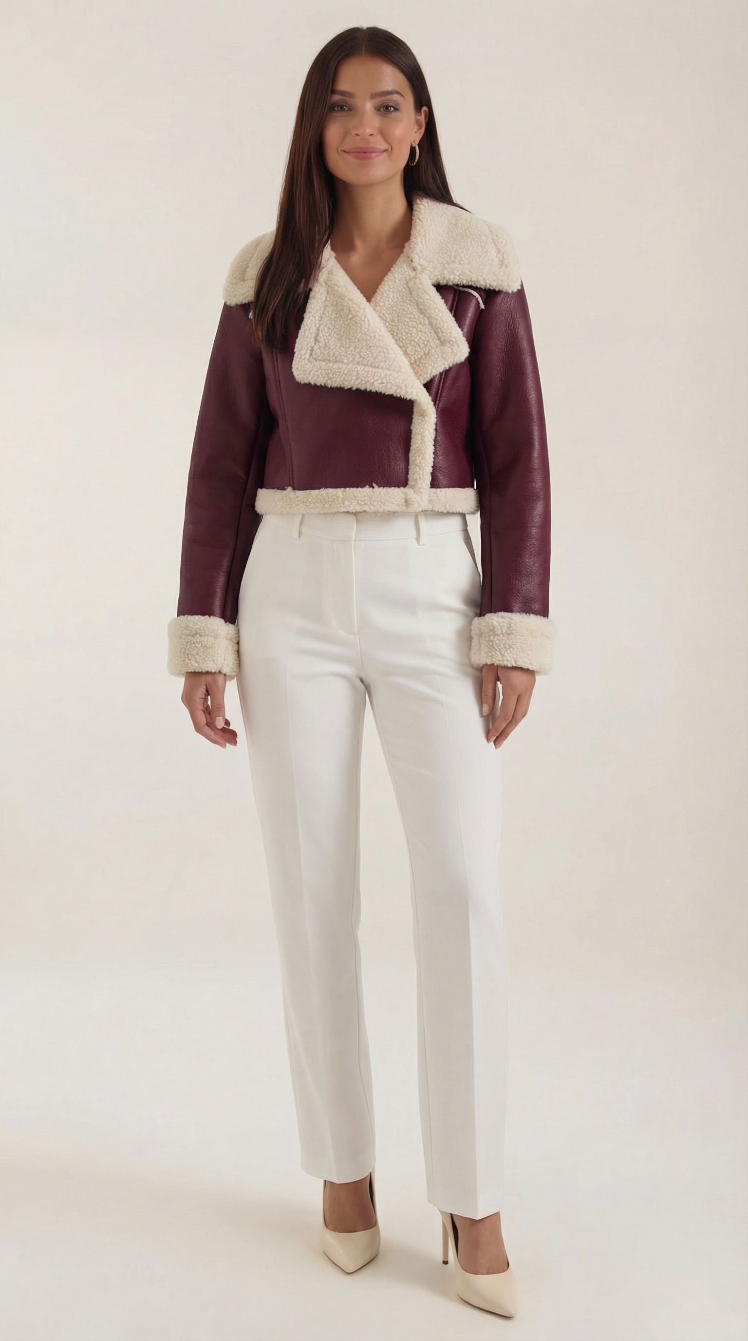 Marie Women's Cropped Faux Shearling Trim Aviator Jacket