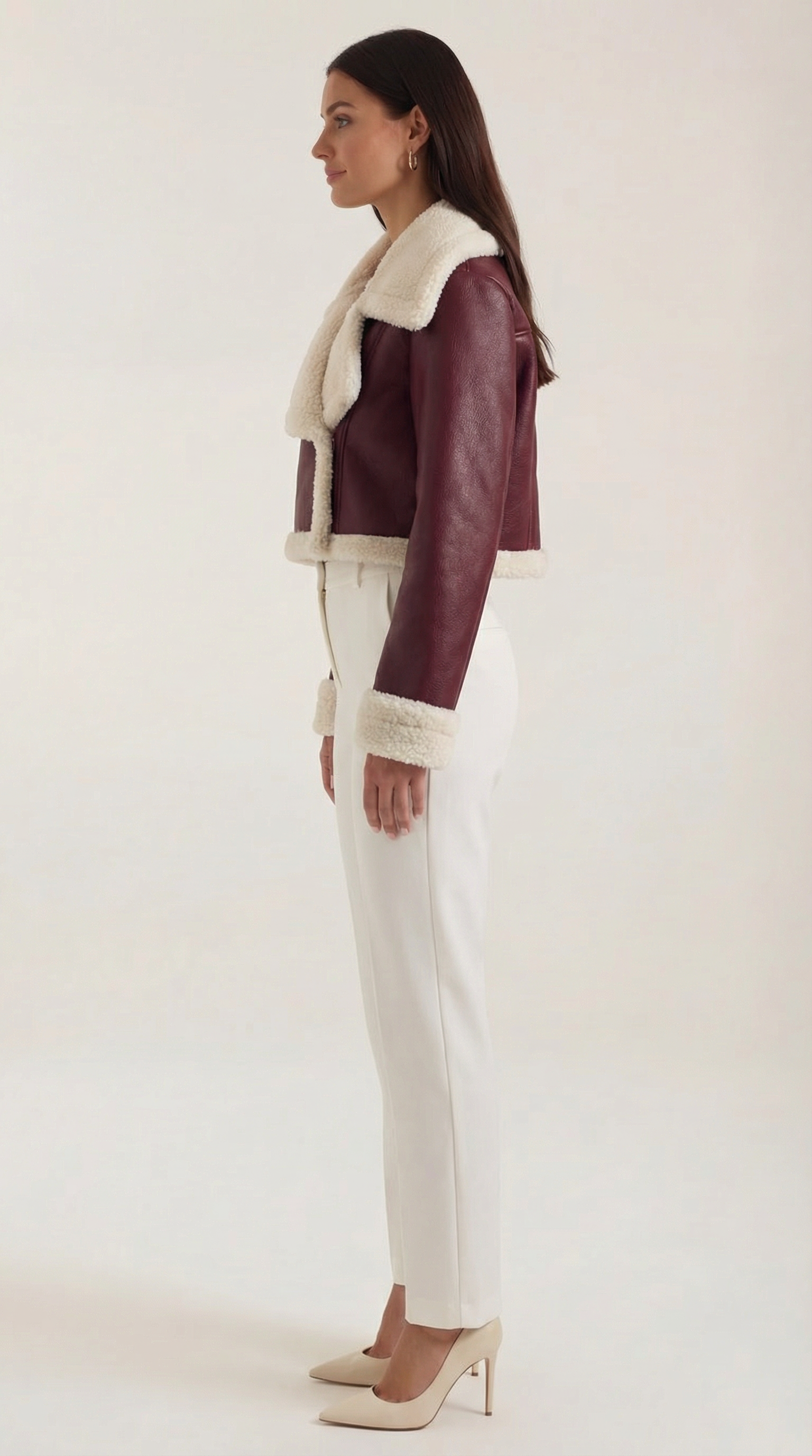 Marie Women's Cropped Faux Shearling Trim Aviator Jacket