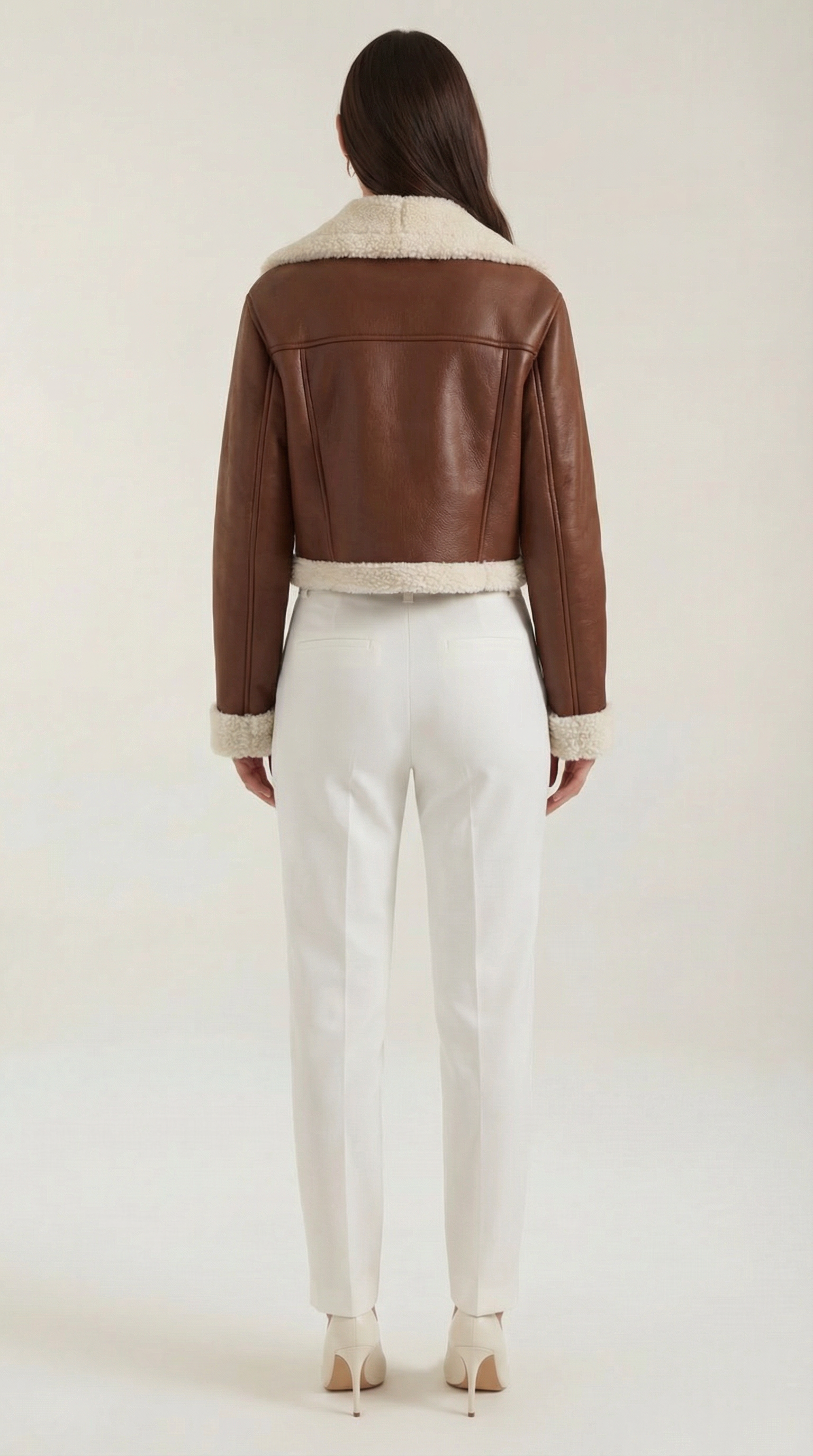 Marie Women's Cropped Faux Shearling Trim Aviator Jacket