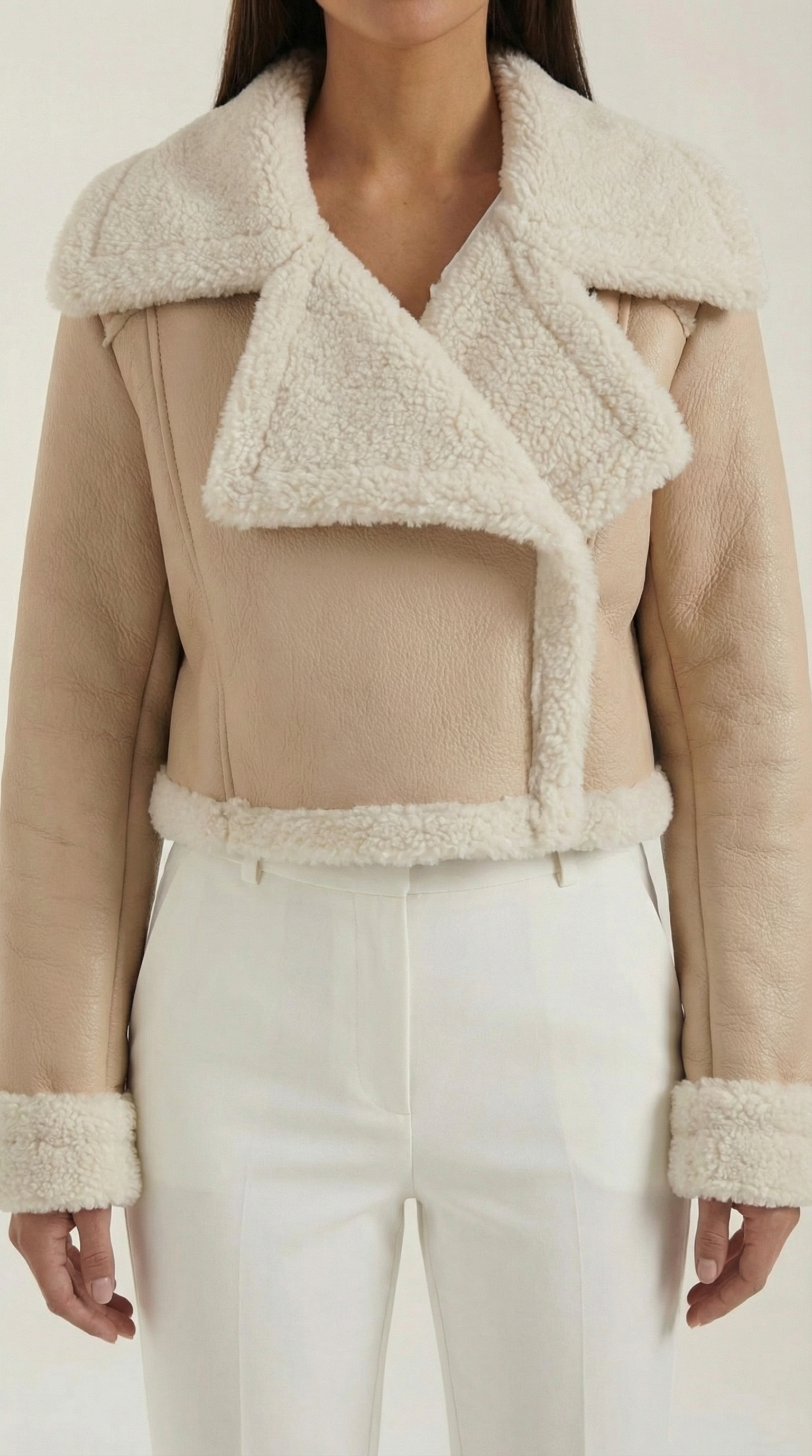 Marie Women's Cropped Faux Shearling Trim Aviator Jacket