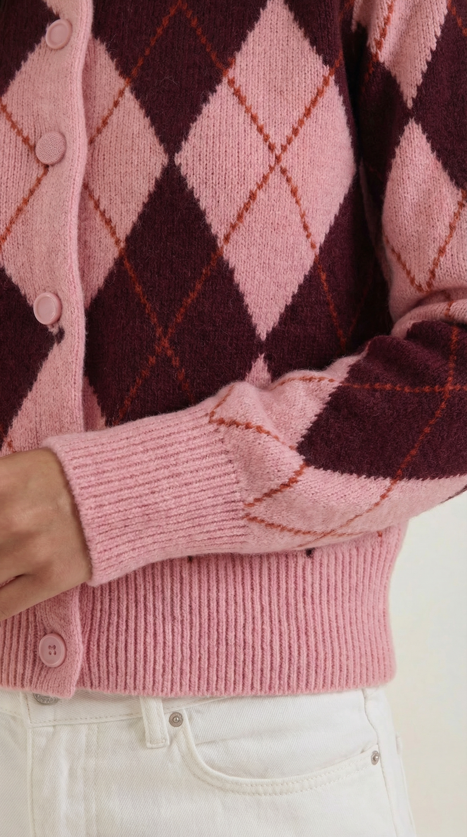Melody Women's Argyle Button-Up Knitted Cardigan