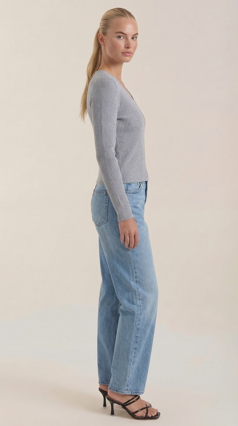 Michelle Women's Soft Ribbed V-Neck Knit Jumper