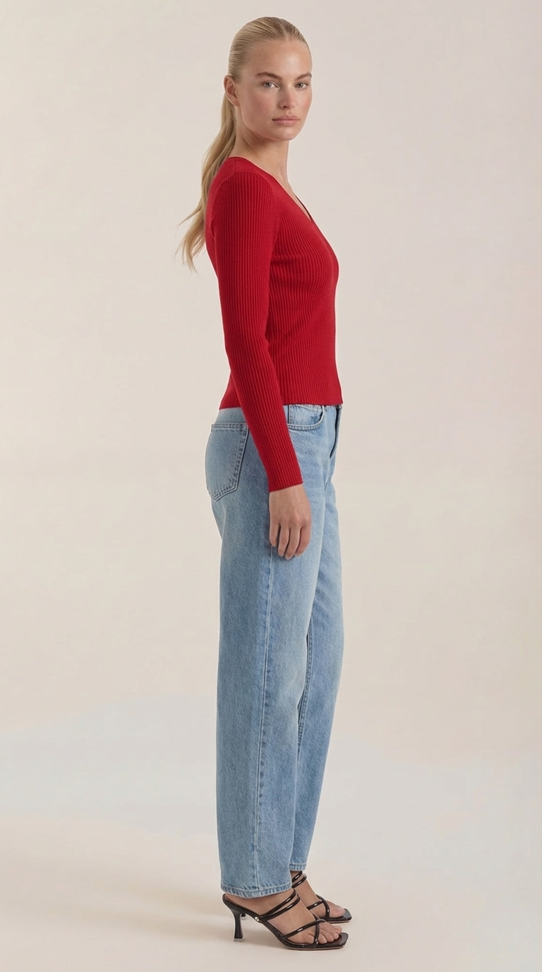 Michelle Women's Soft Ribbed V-Neck Knit Jumper