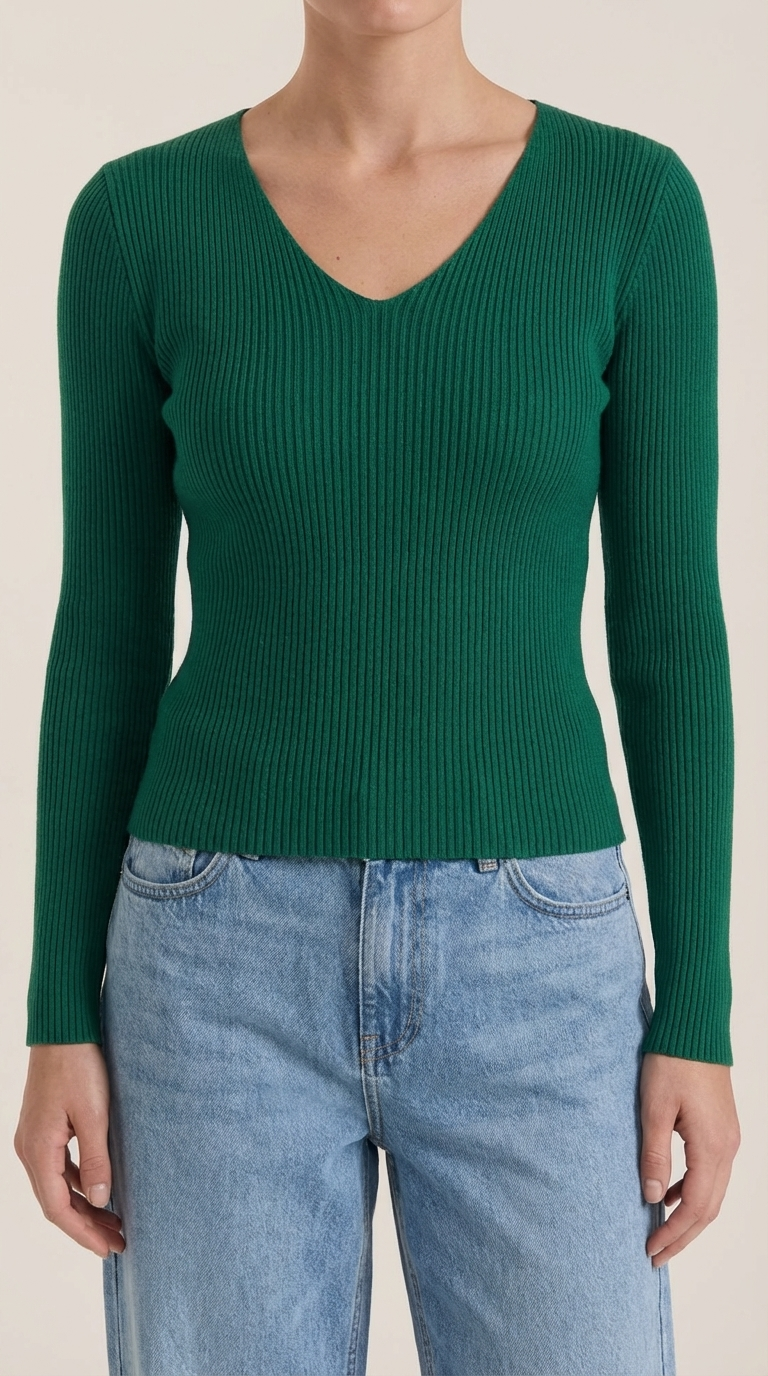 Michelle Women's Soft Ribbed V-Neck Knit Jumper