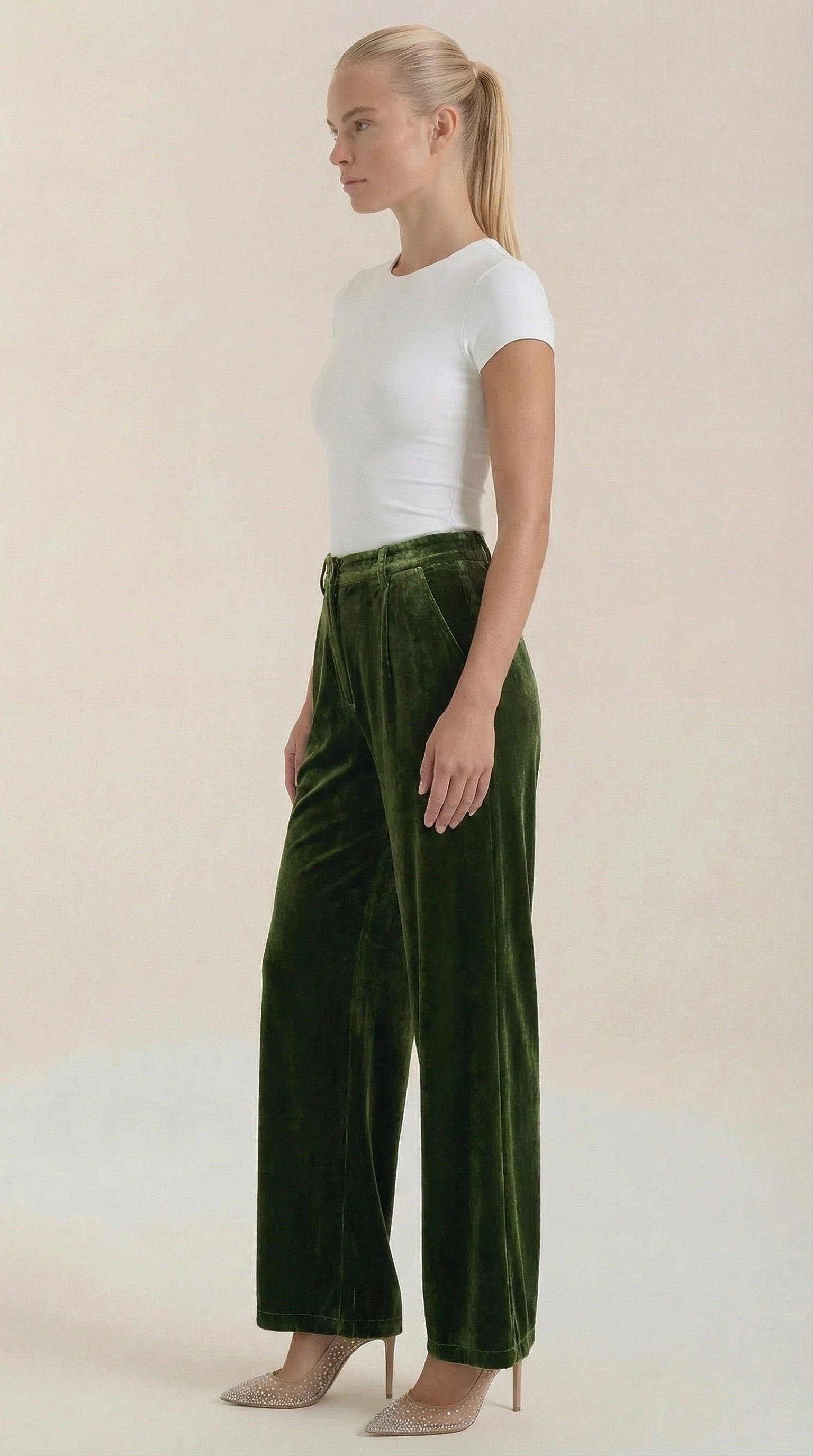 Nadine Women's High Waist Velvet Wide Leg Trousers