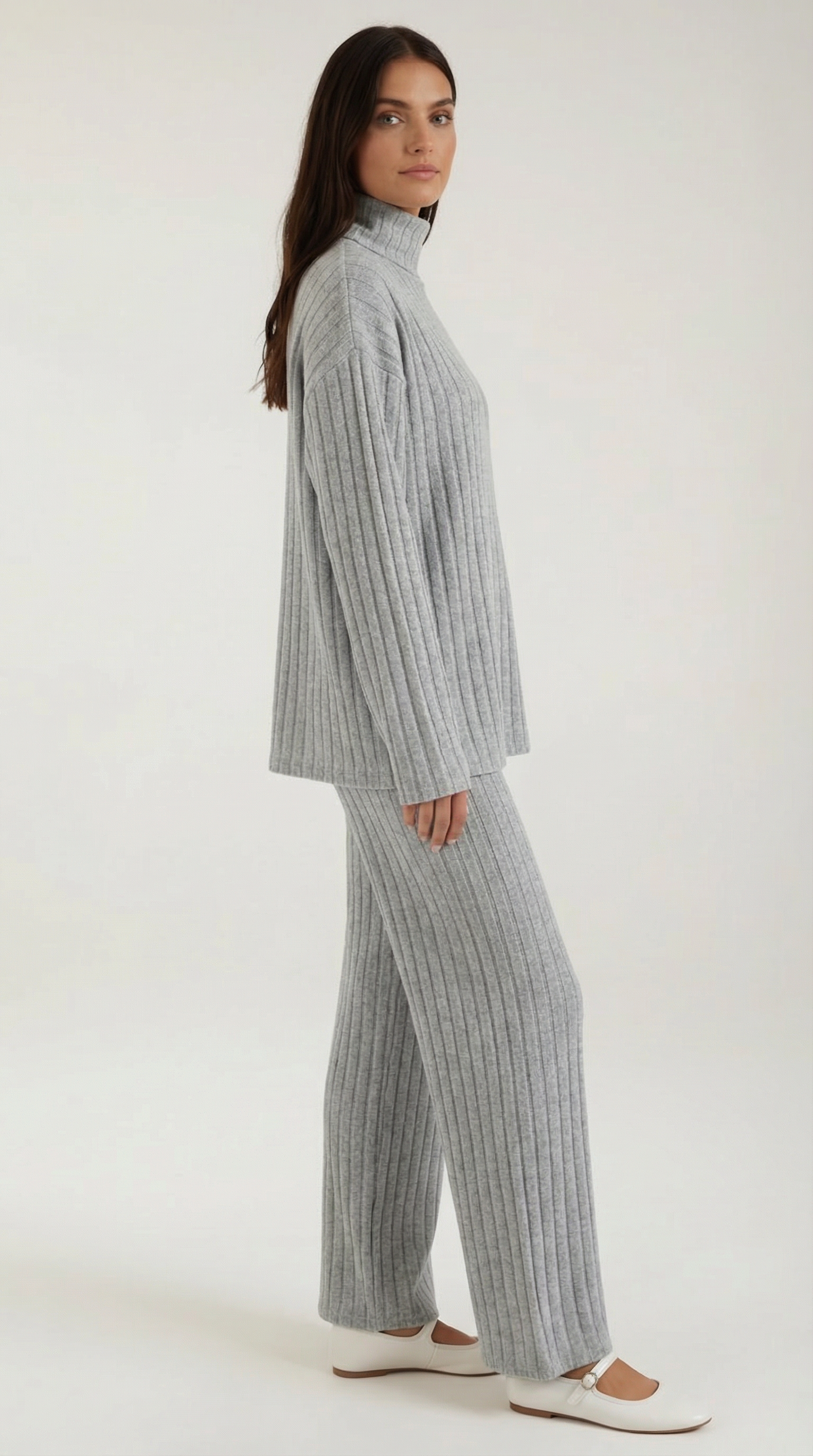 Nicole Women's Ribbed Knit Top and Trouser Lounge Set