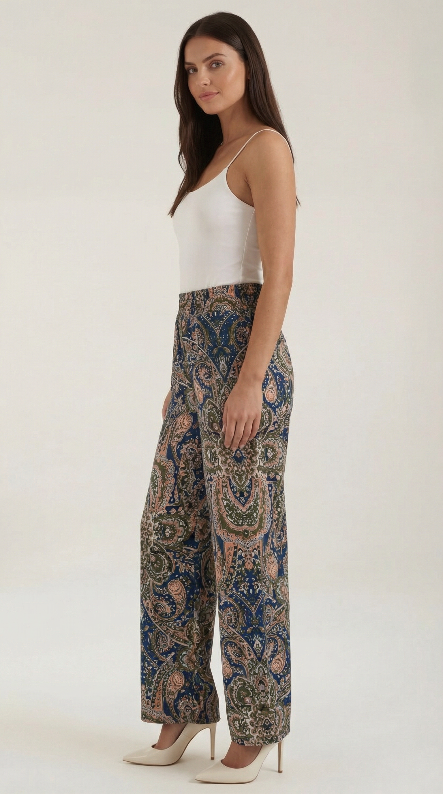 Pam Women's Flowy Wide Leg Paisley Print Trousers