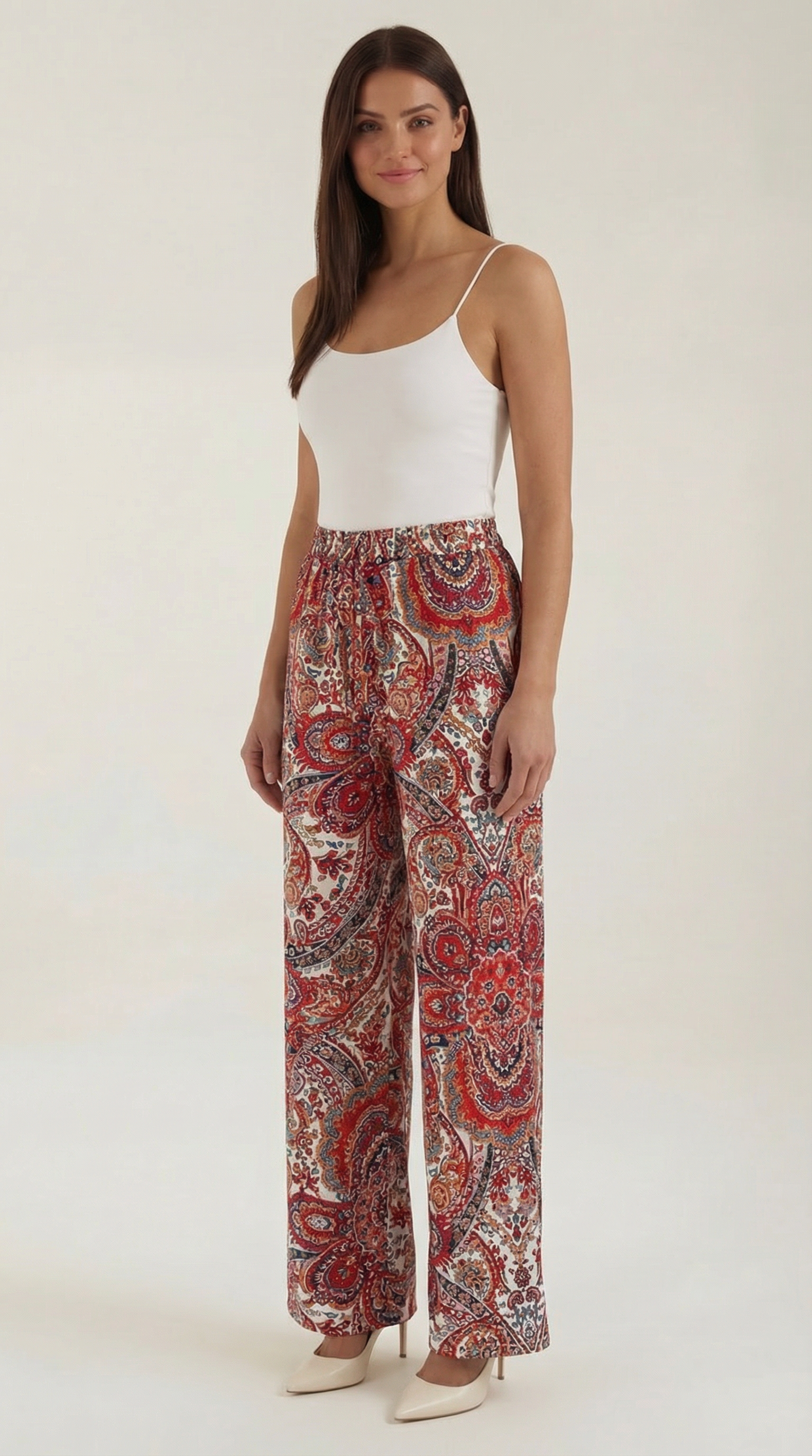Pam Women's Flowy Wide Leg Paisley Print Trousers