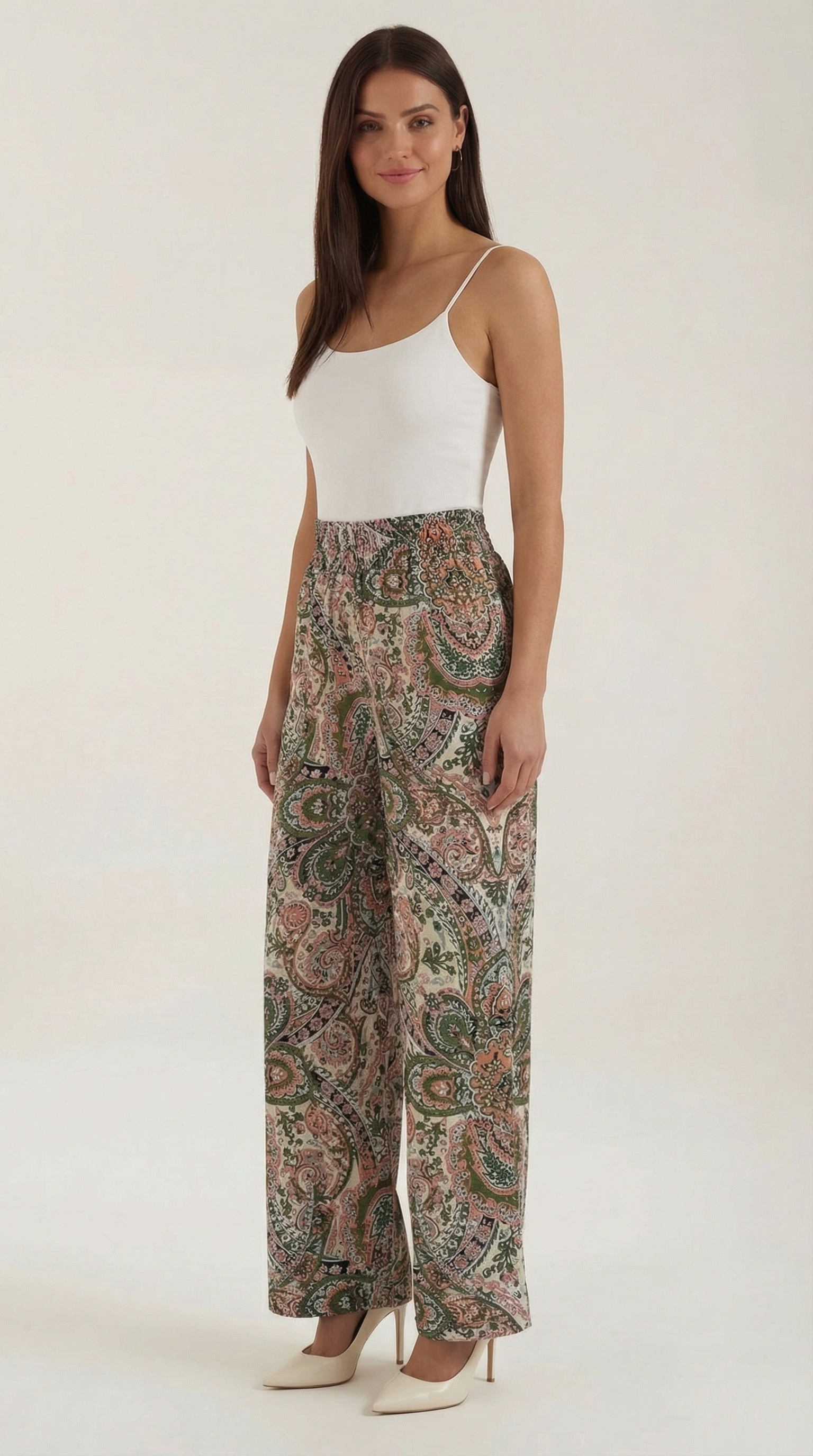 Pam Women's Flowy Wide Leg Paisley Print Trousers