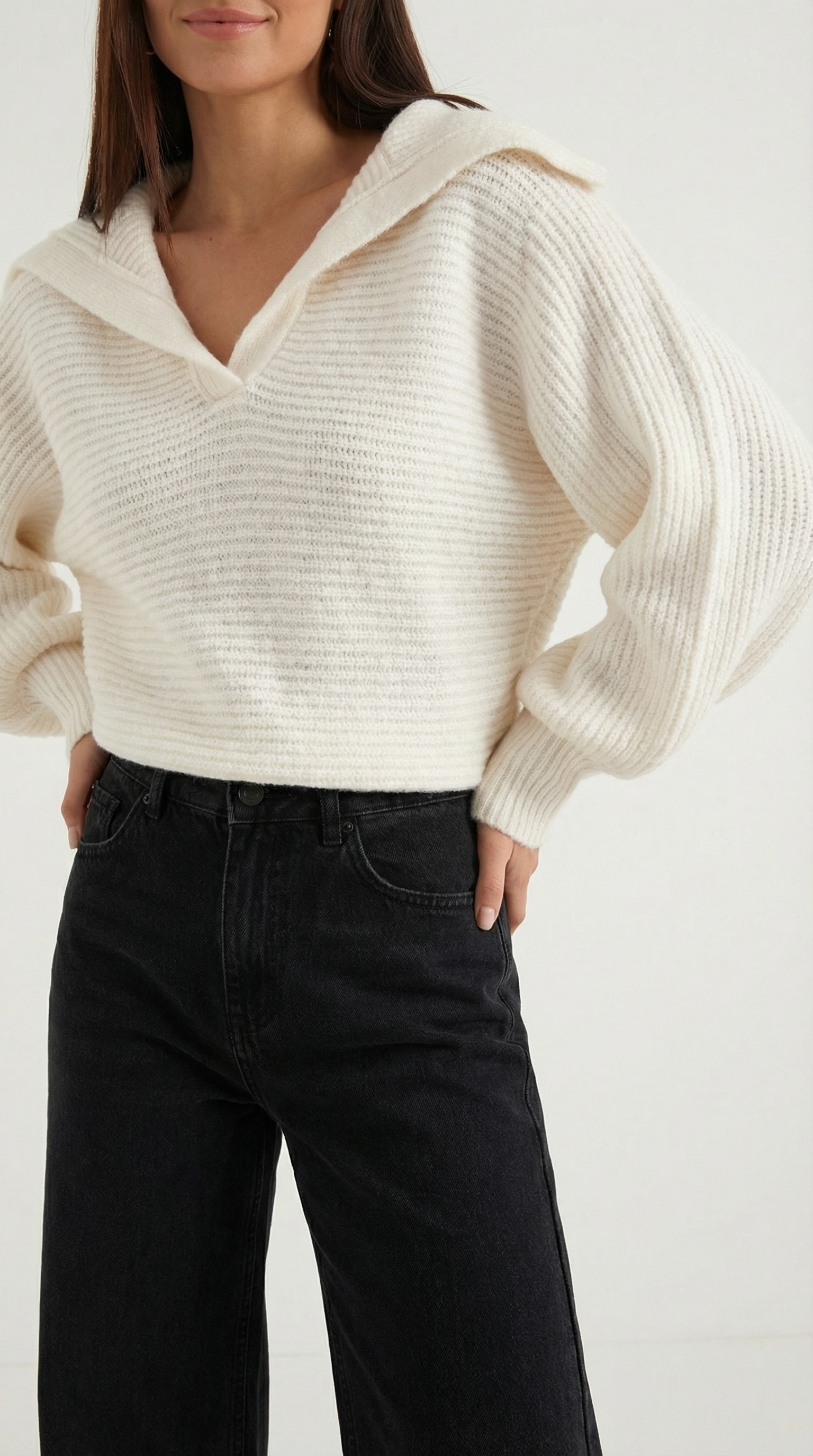 Pauline Women's Ribbed Collared Chunky Knit Jumper