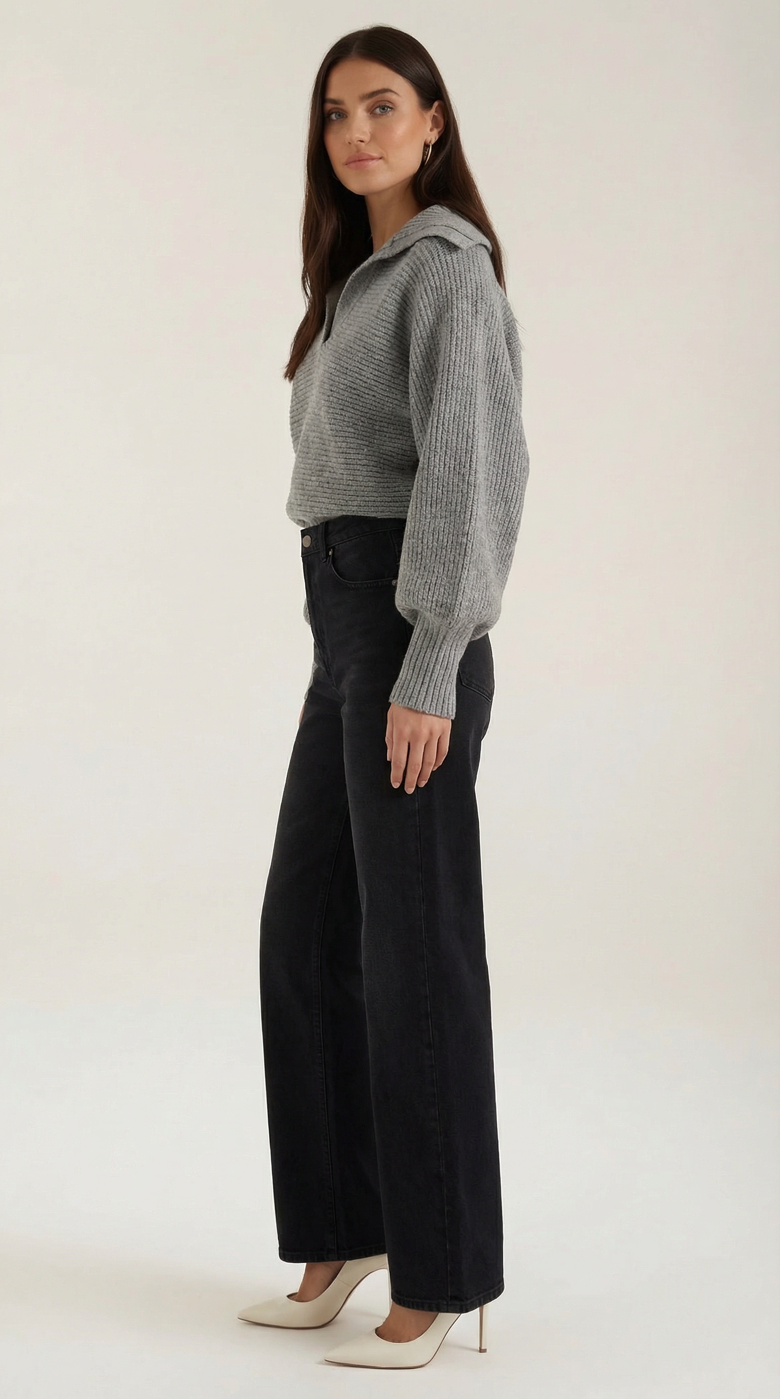 Pauline Women's Ribbed Collared Chunky Knit Jumper