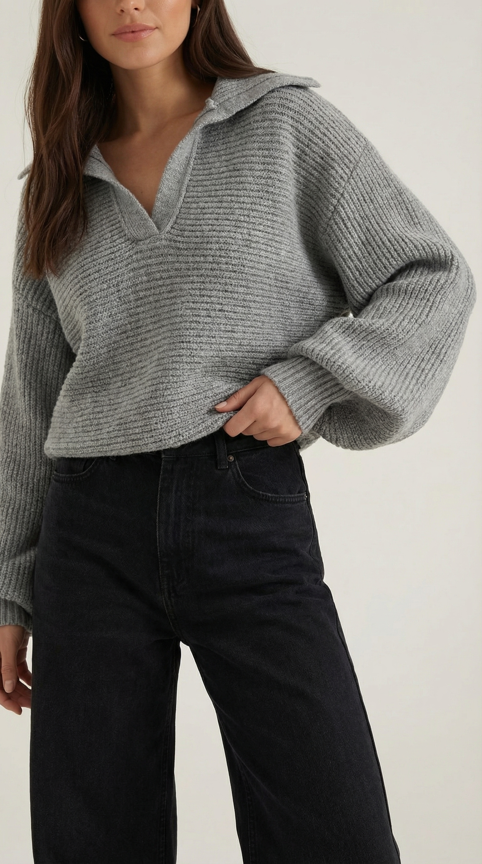 Pauline Women's Ribbed Collared Chunky Knit Jumper
