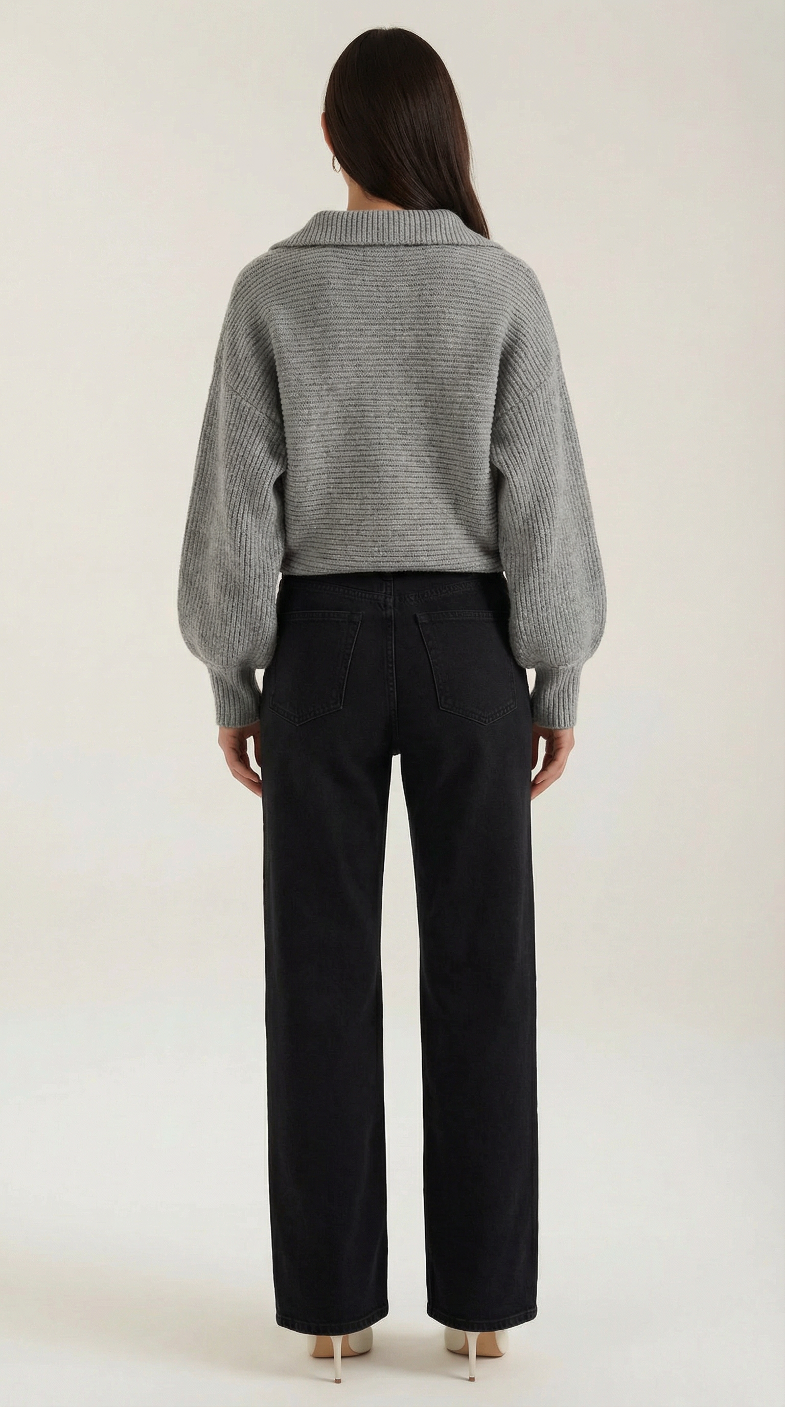 Pauline Women's Ribbed Collared Chunky Knit Jumper