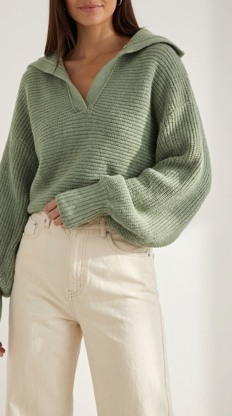 Pauline Women's Ribbed Collared Chunky Knit Jumper