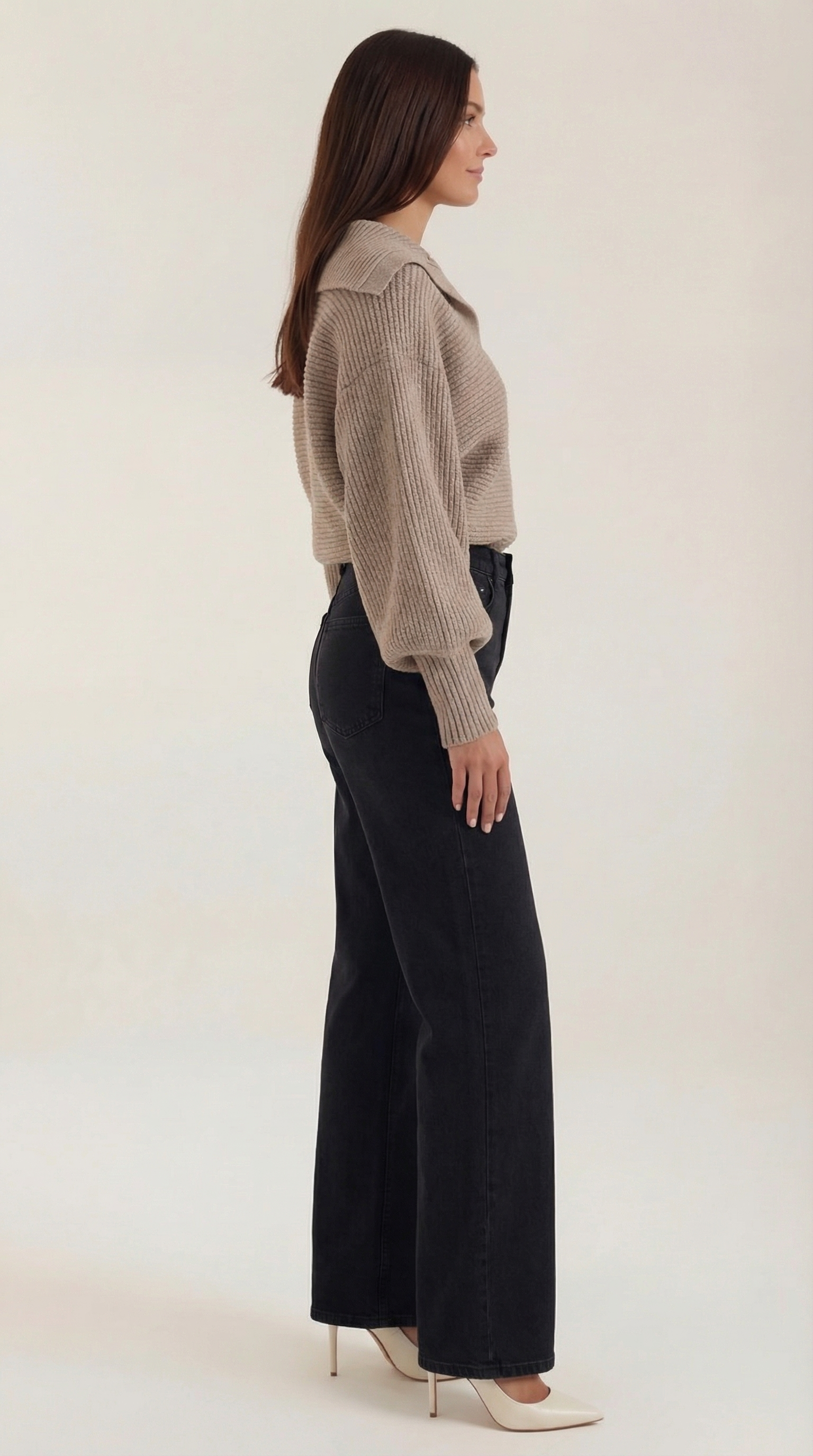 Pauline Women's Ribbed Collared Chunky Knit Jumper