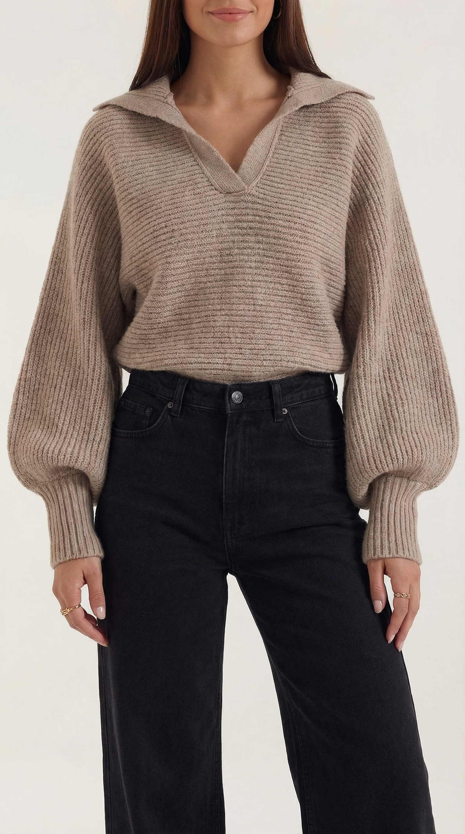 Pauline Women's Ribbed Collared Chunky Knit Jumper