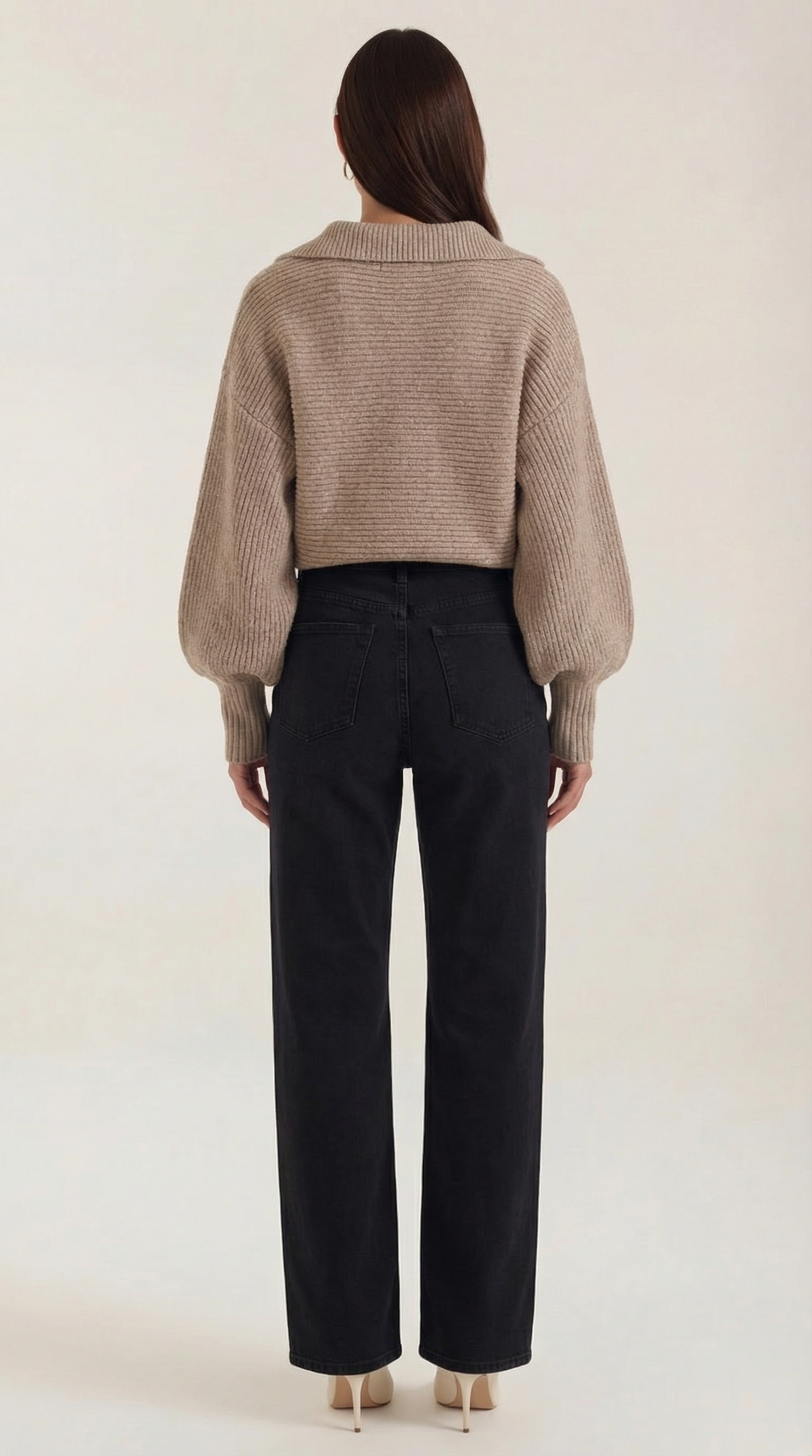 Pauline Women's Ribbed Collared Chunky Knit Jumper