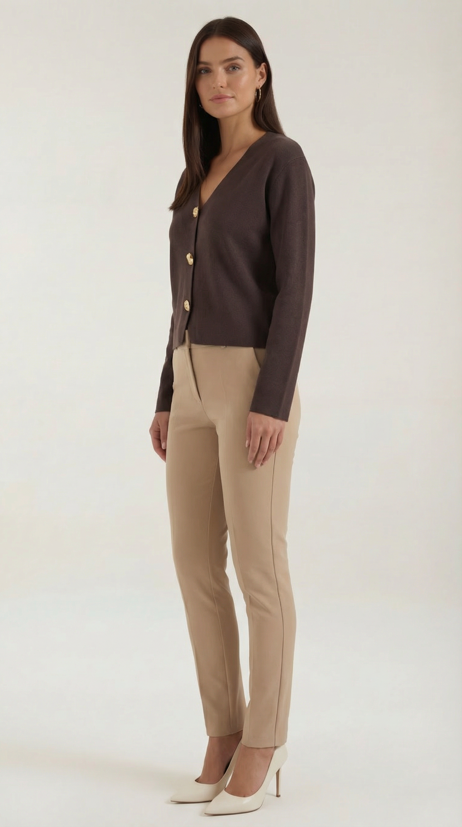 Phyllis Women's Cropped V-Neck Gold Button Knit Cardigan