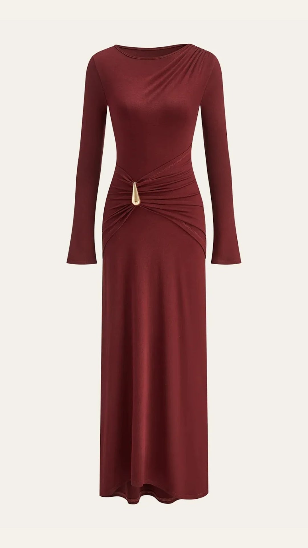 Renee Women's Ruched Waist Long Sleeve Maxi Dress