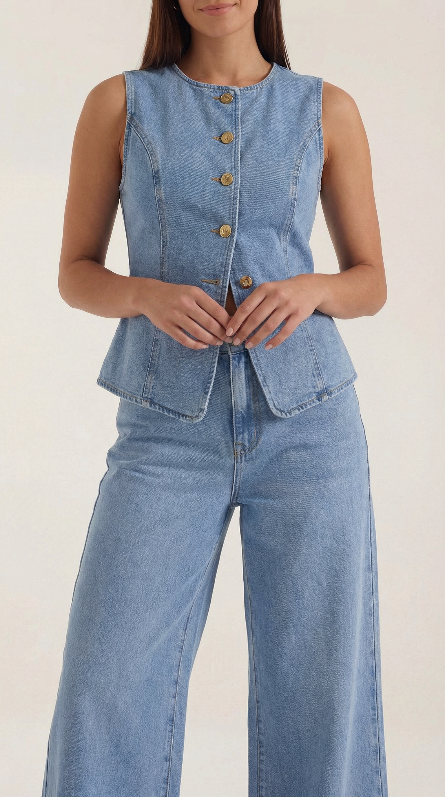 Rhonda Women's Denim Waistcoat and Wide Leg Trouser Set