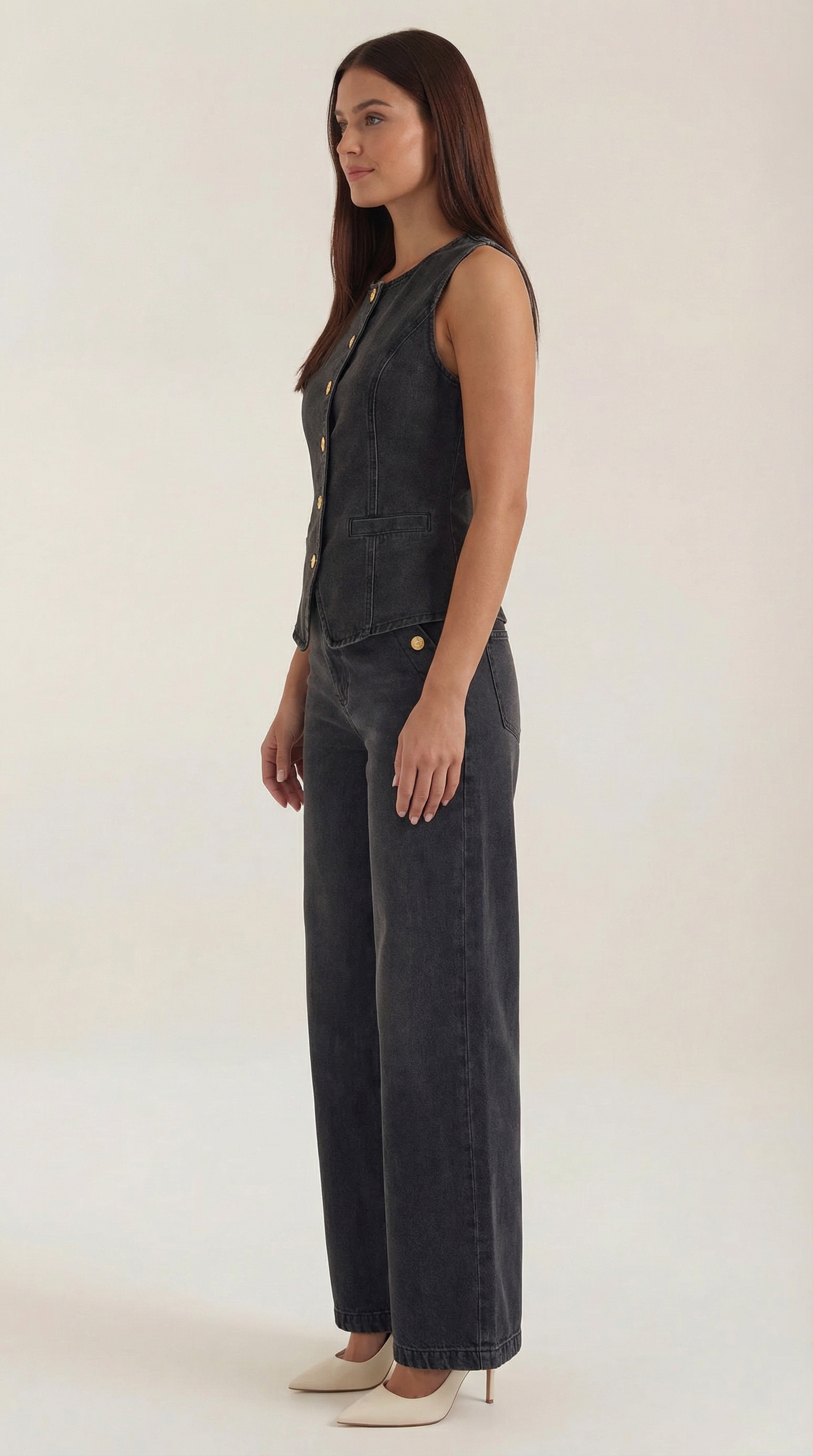 Rhonda Women's Denim Waistcoat and Wide Leg Trouser Set
