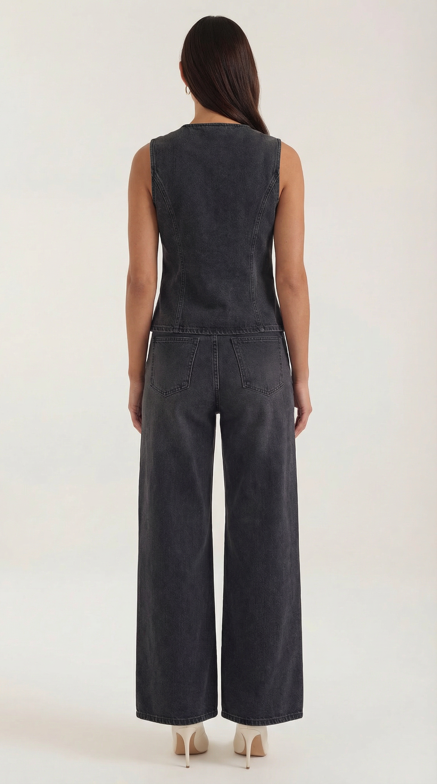 Rhonda Women's Denim Waistcoat and Wide Leg Trouser Set