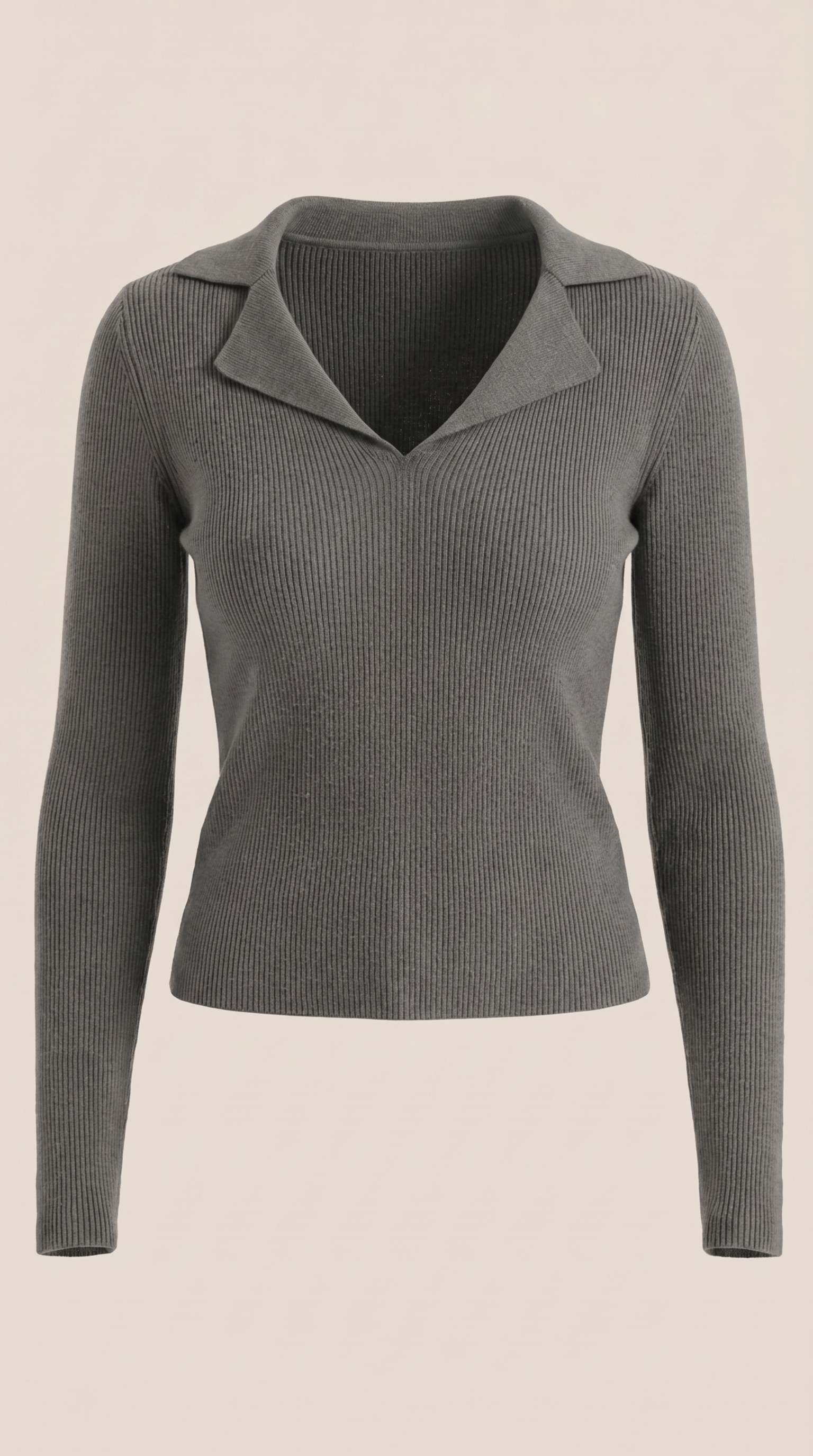Sara Women's V-Neck Ribbed Collared Knit Jumper