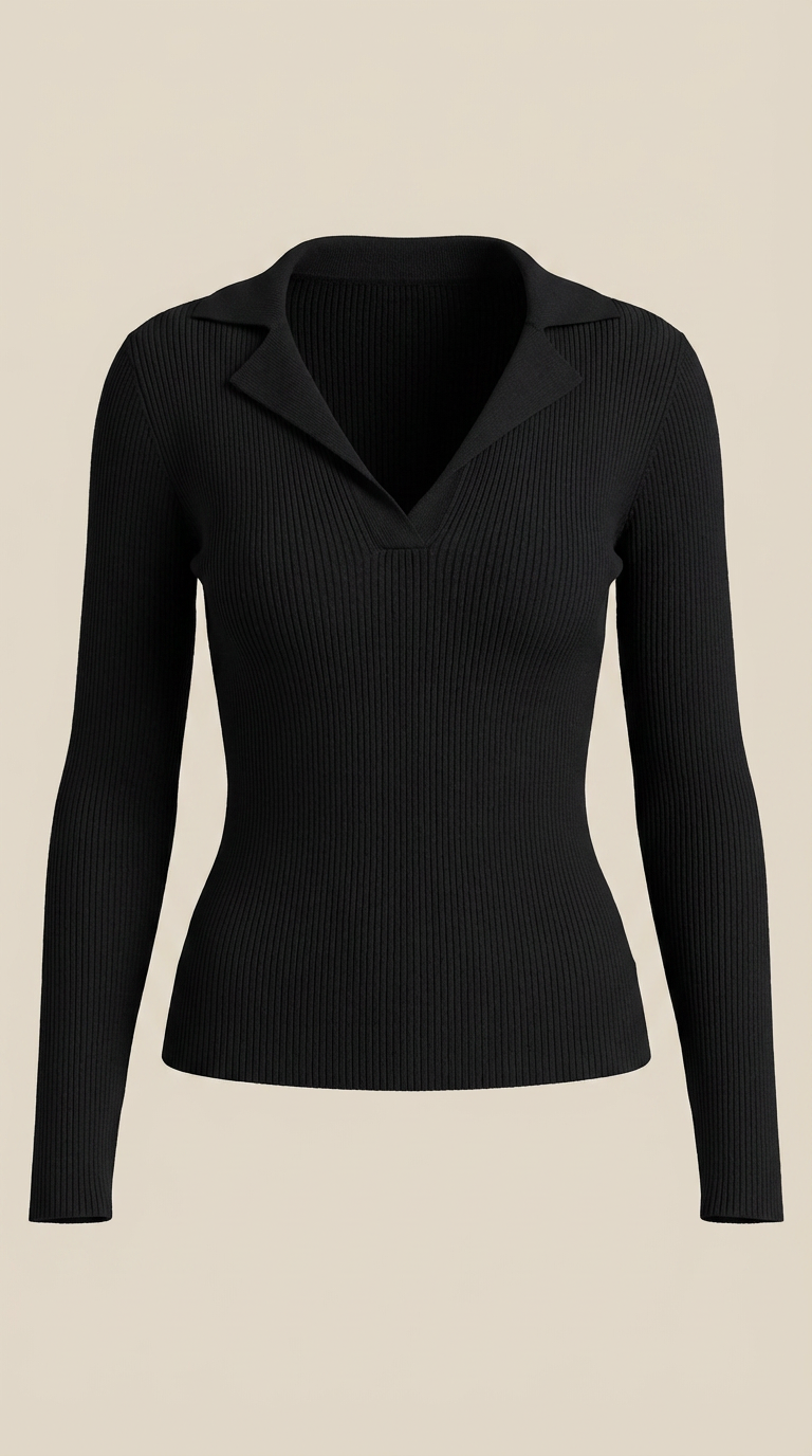 Sara Women's V-Neck Ribbed Collared Knit Jumper