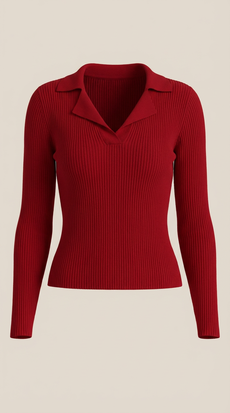 Sara Women's V-Neck Ribbed Collared Knit Jumper