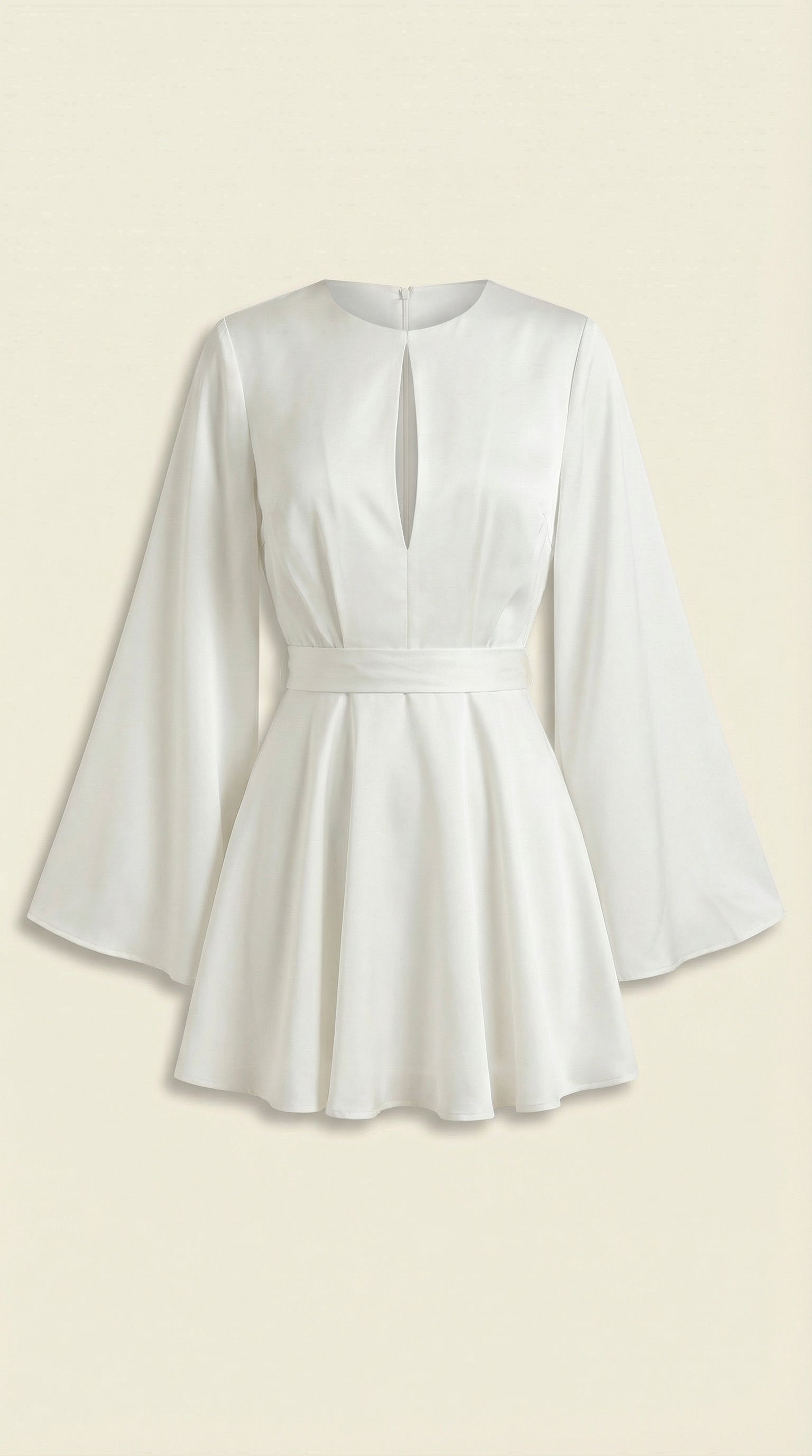 Serena Women's Flowy Bell Sleeve Tie Waist Mini Dress
