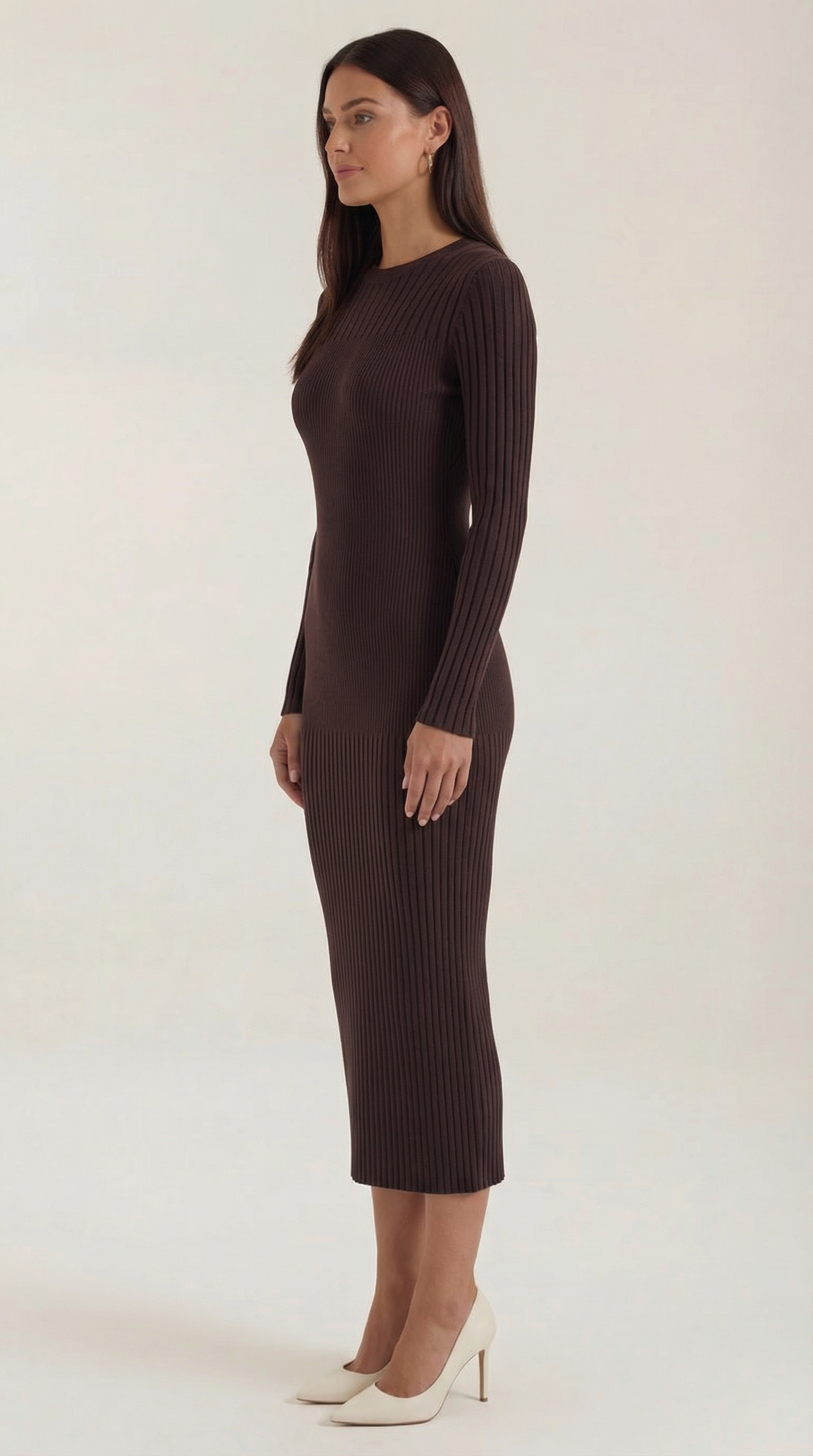 Sheila Women's Crew Neck Ribbed Bodycon Midi Dress