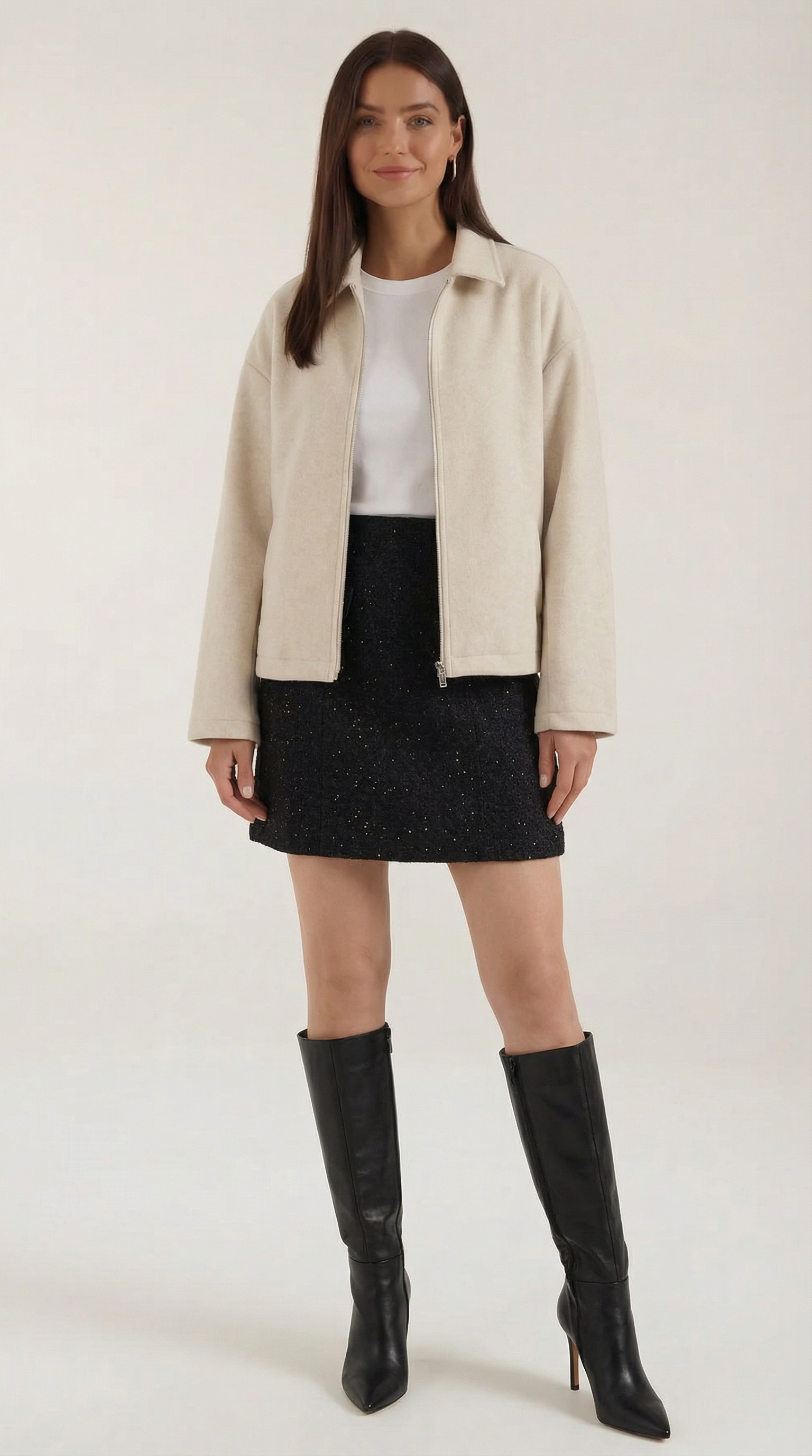 Teresa Women's Zip-Up Collared Jacket with Pockets - Beige