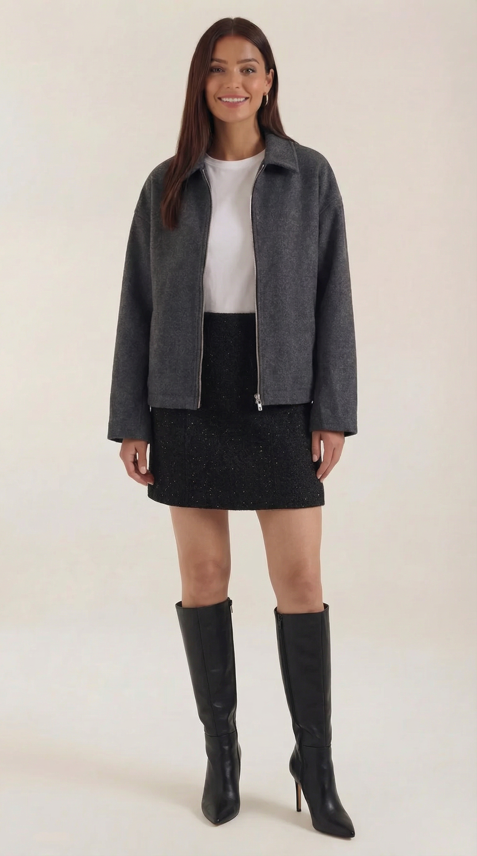 Teresa Women's Zip-Up Collared Jacket with Pockets - Grey