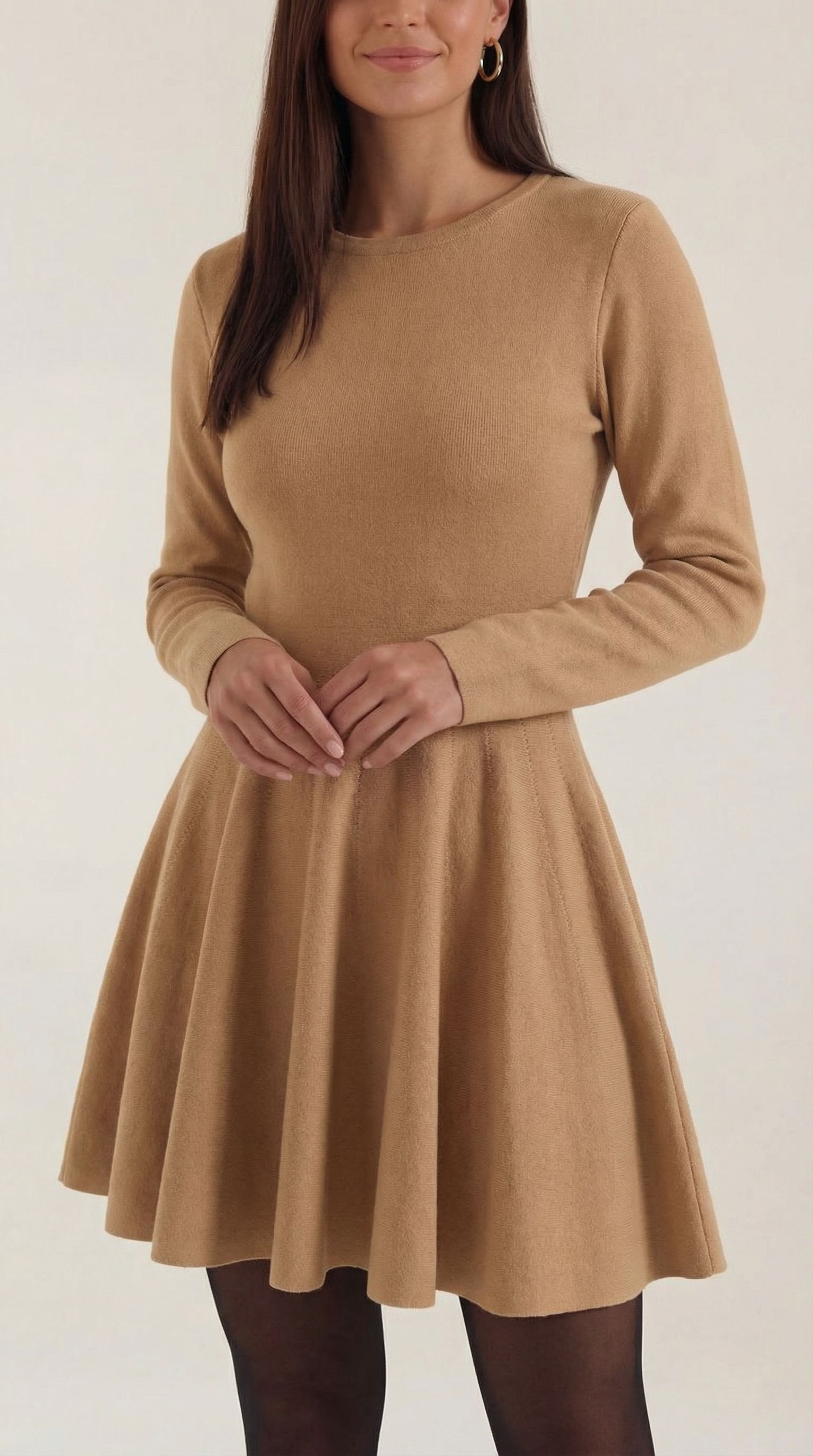 Tiffany Women's Pleated Long Sleeve Flare Mini Dress