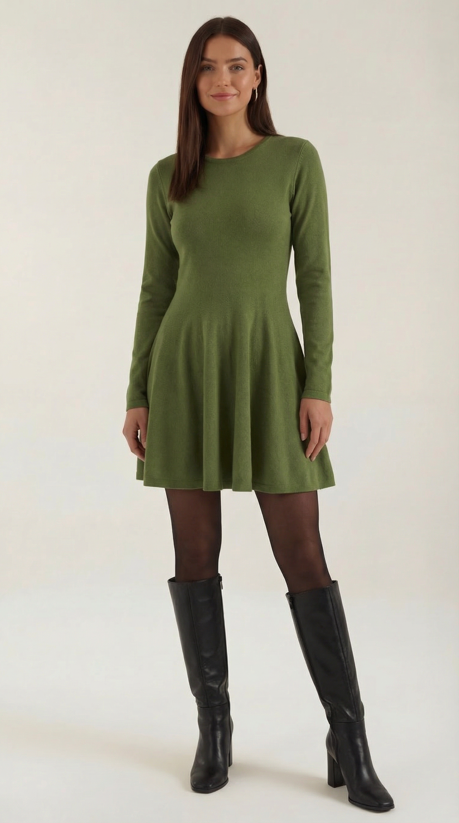 Tiffany Women's Pleated Long Sleeve Flare Mini Dress - Green